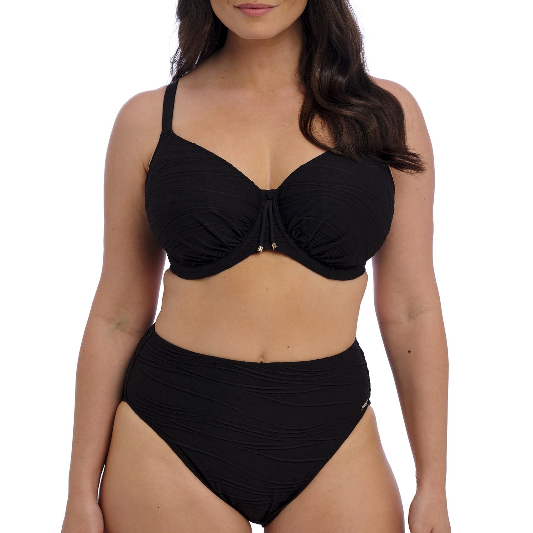 Fantasie Swim Women's Beach Waves Underwire Gathered Full Cup Bikini Top, Black, 34E