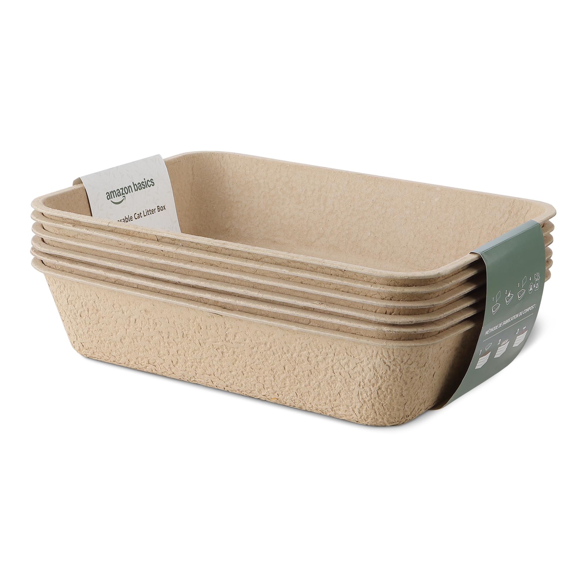 Amazon Basics Disposable Cat Litter Box, Multi-Use Travel & Home Box, 5-Pack, Large 14.4"x18.1"
