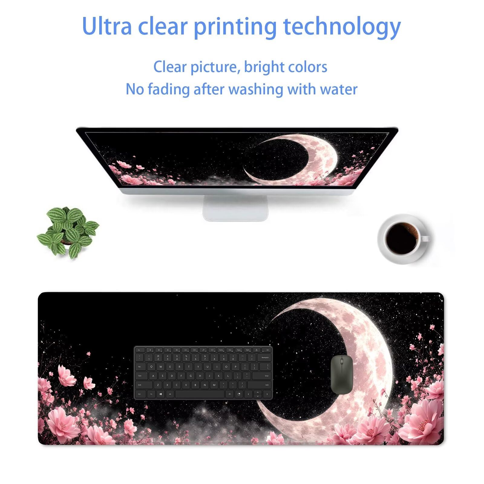 Nero Tappetino Mouse Gaming, Tappetino Mouse XXL 1200 x 500 mm, Tappetino Mouse Luna, Mouse Pad con Base Antiscivolo, Bordi Cuciti Tappetino per Mouse, Tappetino Mouse Gaming di Alta Precisione S-769