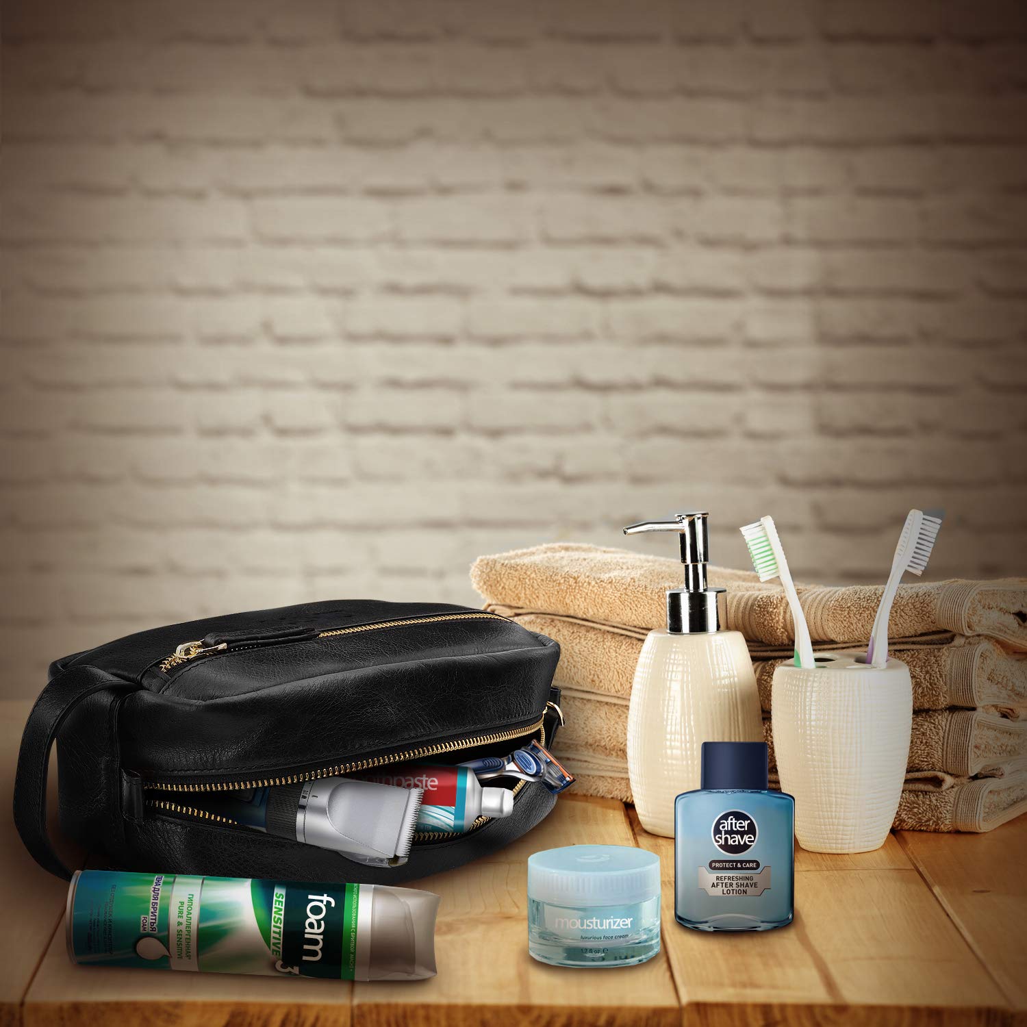 Londo - Articles de toilette en cuir véritable Dopp kit, sac de rangement pour organisateur de rasage pour maquillage, étui - Unisexe