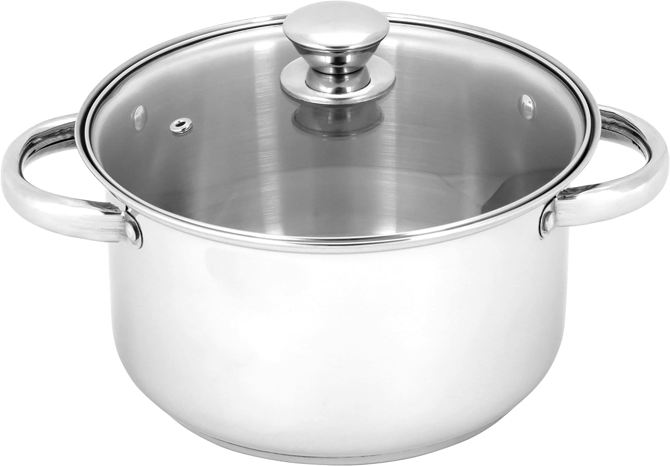 Royalford 22cm Massilia Stainless Steel Stockpot with Glass Lid- RF11593 Perfect for Simmering, Boiling, Steaming, Etc Equipped with Strong and Sturdy Riveted Handles, Silver