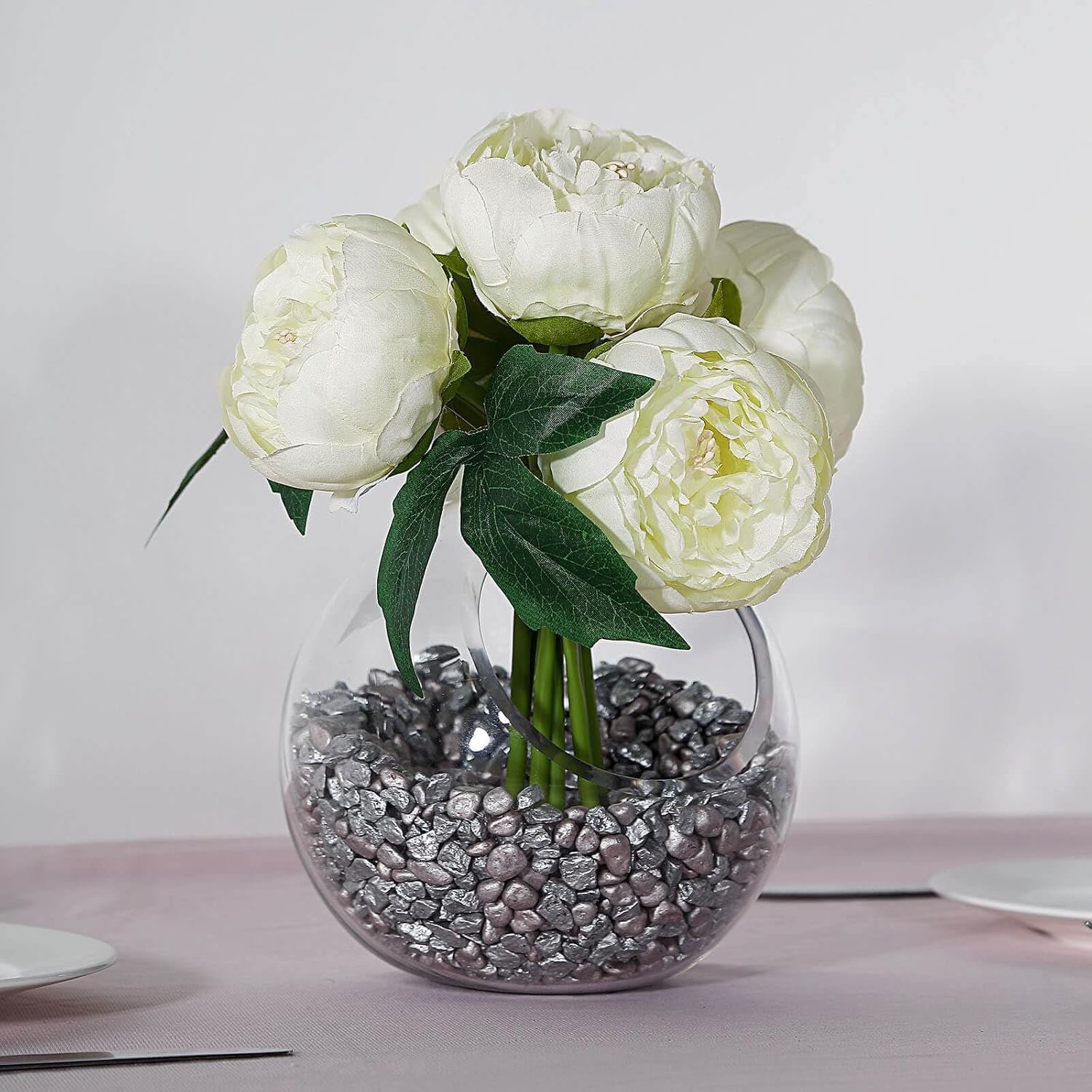 Efavormart 10" Tall Silk Peony Bouquet, 5 Large Heads Cream Artificial Flowers for DIY Wedding, Party and Home Table Decor