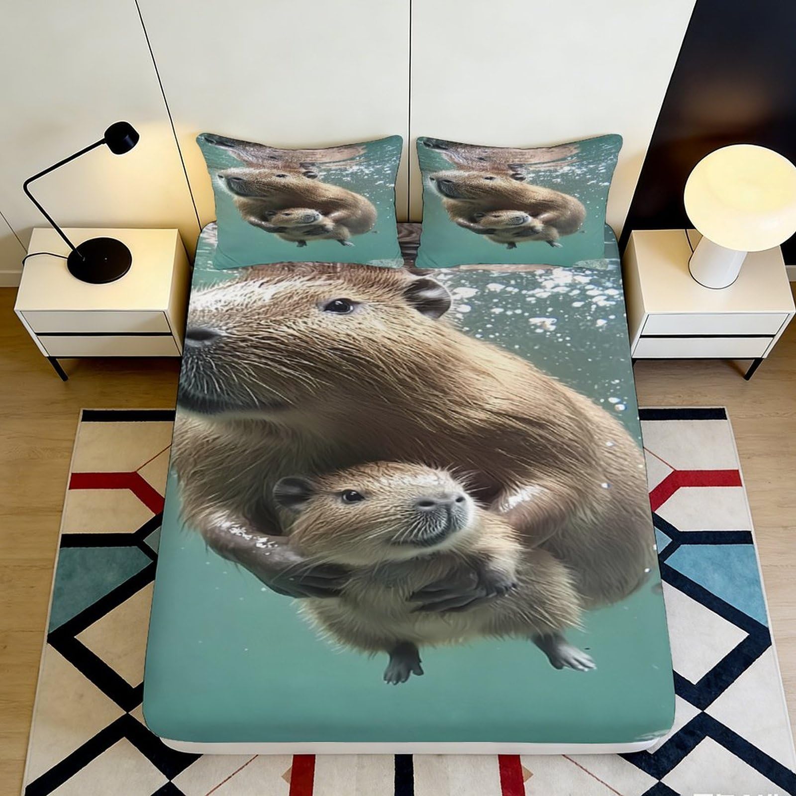 3D Printed Otter Fitted Sheet Microfiber Deep Pocket Full Wrap for Adults Bedroom Otter Mattress Fitted Cover Washable 200x200x25cm