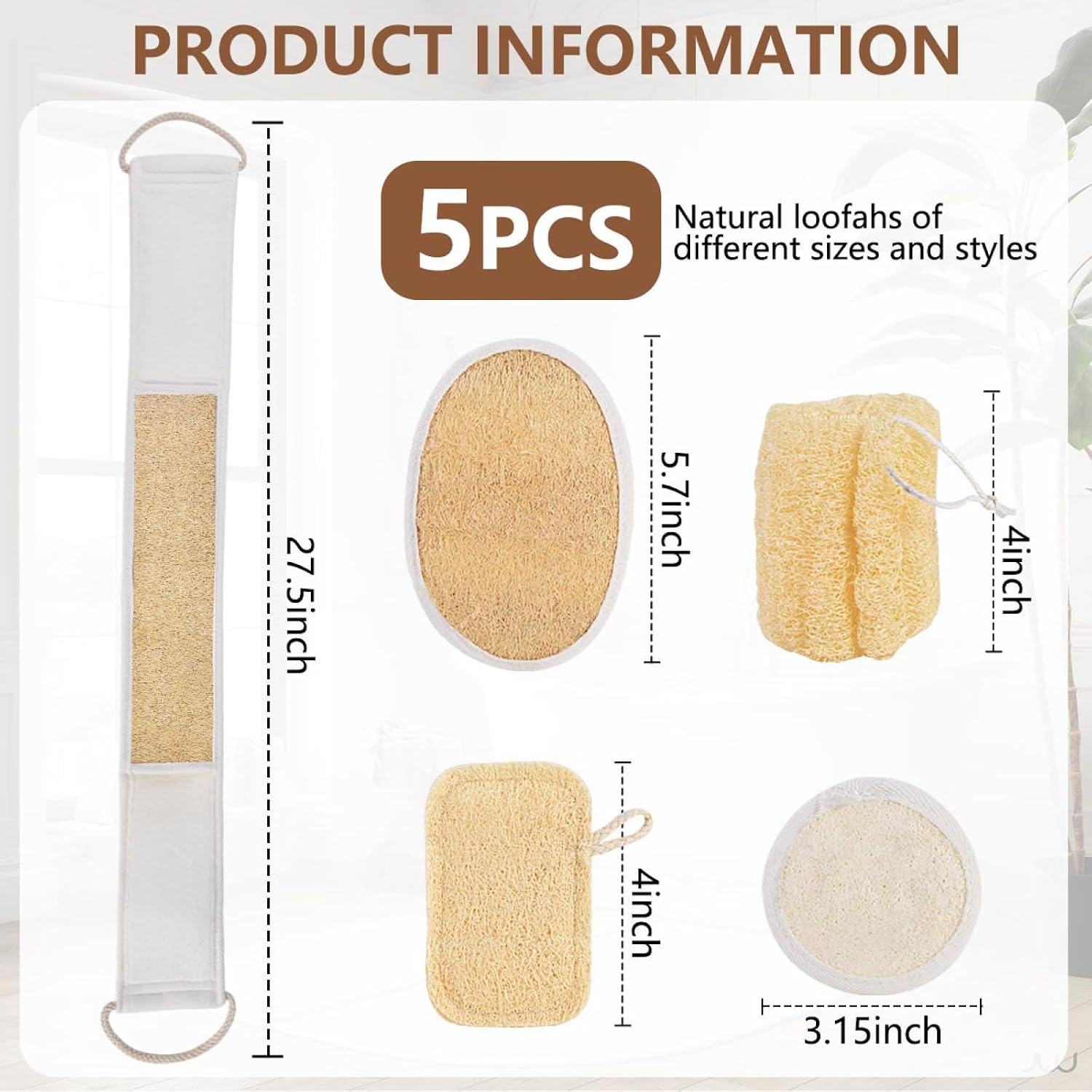 5 Pack Natural Loofah Exfoliating Body Back Scrubber Bath Shower Loofa Sponge Luffa Wash Scrub Tool Accessories for Women Men Face Body Dishes Clean