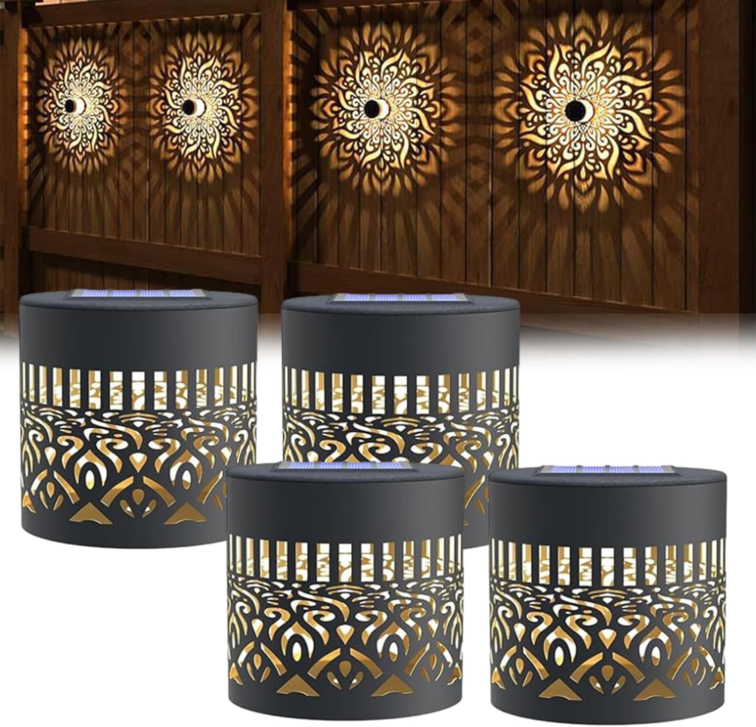 Decorative Solar Mandala Lights, Solar Mandalas Lights Outdoor, Waterproof Outdoor Step Wall Lights, Soft, for Garden Post Patio Backyard (A,4PCS)
