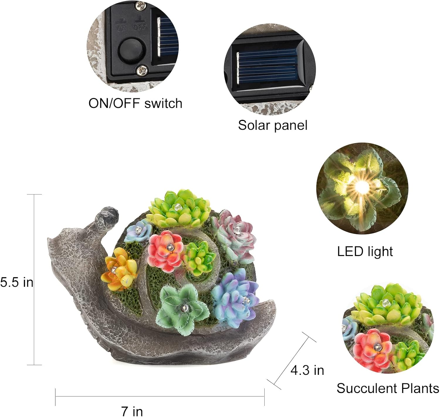 pearlstar Garden Statues, Snails Solar Statue Garden Decor Clearance, Cute Resin Snails Figurines with 7 LED Solar Lights Lawn Decorations for Patio Yard Gifts for Mom Grandma Housewarming