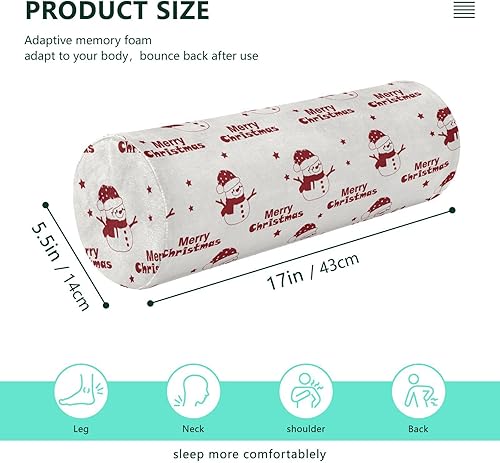 Miniatura 3 de Almohada decorativa de muñecos de nieve rojos navideños navideños para el cuello, almohada redonda larga para cama, cojín circular para cama