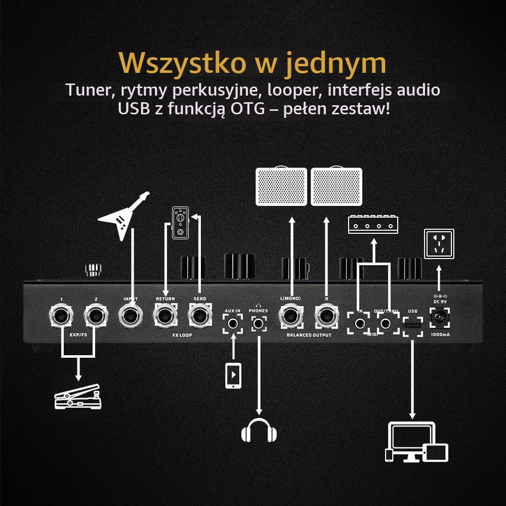 Valeton Gitara basowa efektów z wieloma efektami, procesor, gitara, bas, modelowanie, IR, z FX Loop MIDI I/O Expression Stereo OTG USB Audio Interface GP-200LT