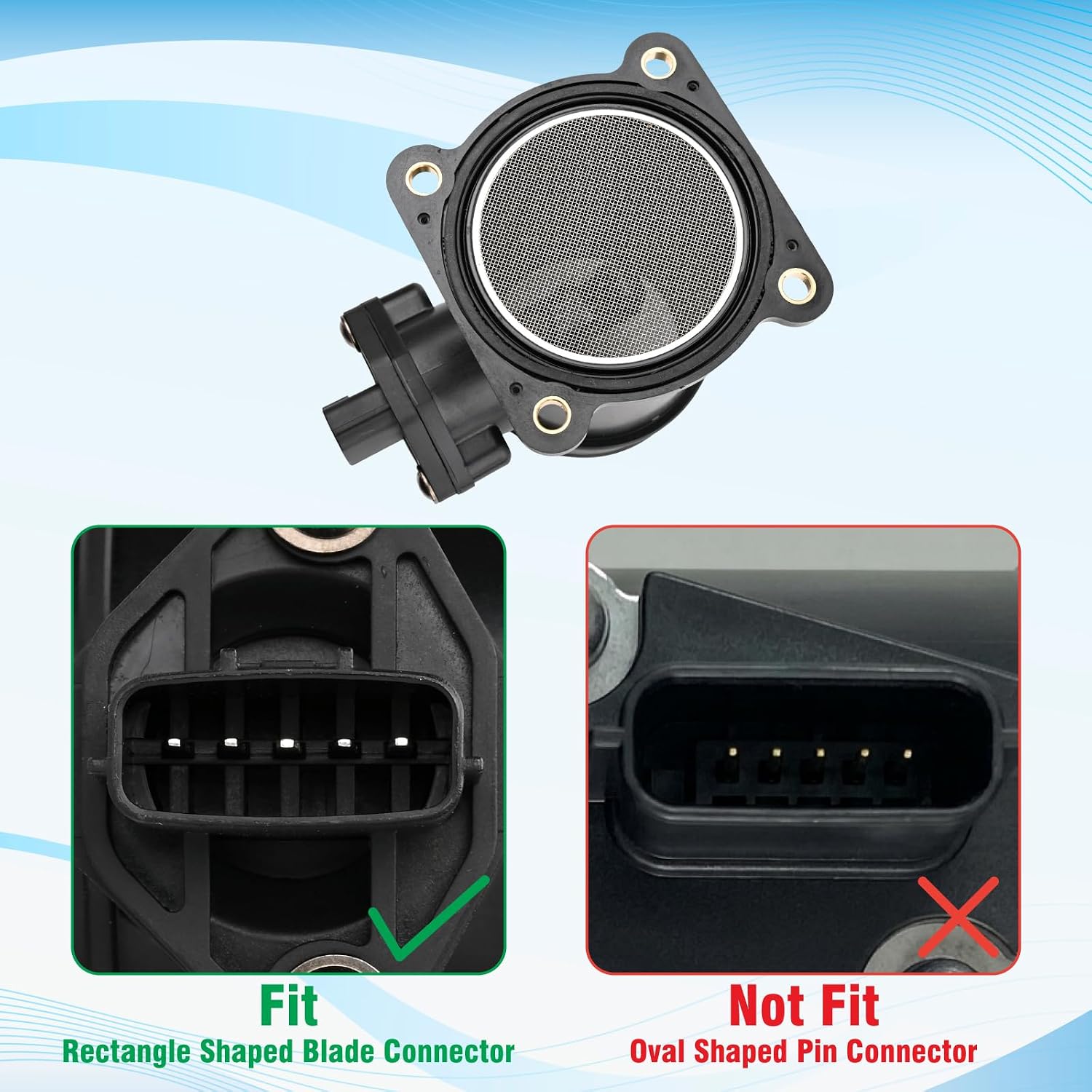 Mass Air Flow Sensor MAF Compatible With Sentra 2002-2006 L4 1.8L Only applicable to rectangular-shaped blade connectors 22680-8U301