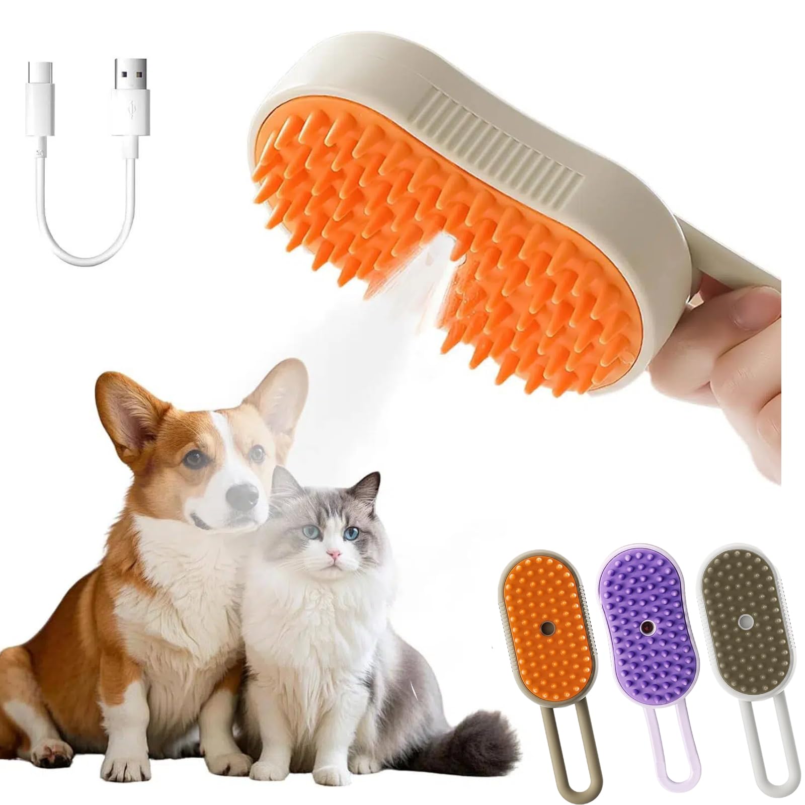 4 in 1 Cat Steam Brush for Shedding - 2025 Upgraded Self Cleaning for Cats and Dogs, Pet Grooming Brush, Rechargeable Steam Pet Brushs for Long or Short Haired, Anti-Static, Massage, Cleaning (OG)