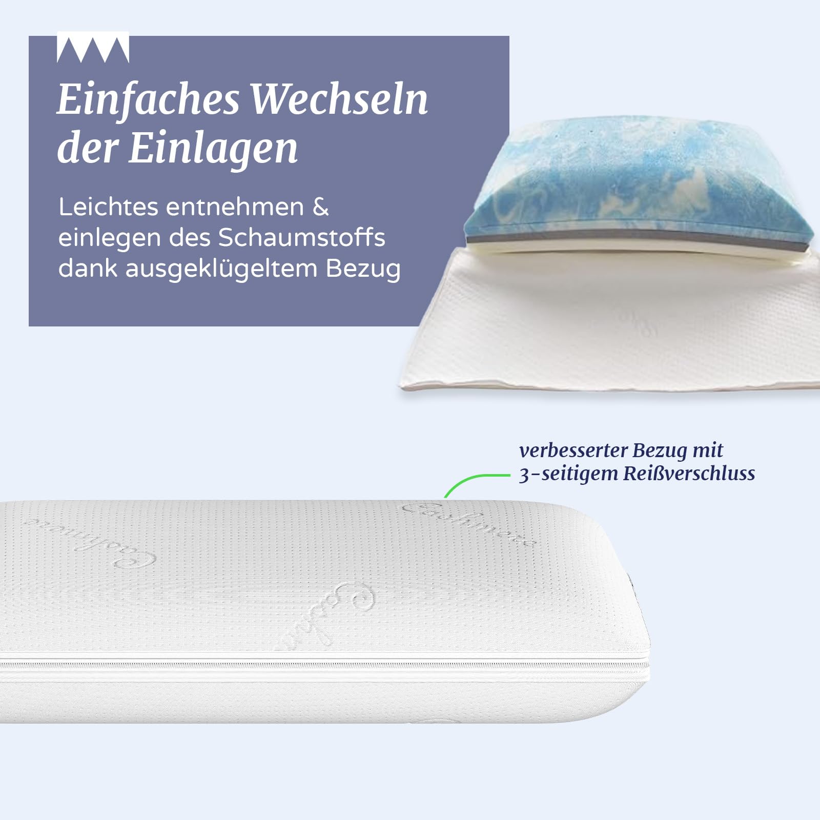 Nackenstützkissen 60x30 cm 2er Set – ergonomisches HWS-Kissen aus Gelschaum & Memory Foam mit anpassbarer Höhe & Härte – ideal für Seitenschläfer – inkl. Cashmere-Bezug