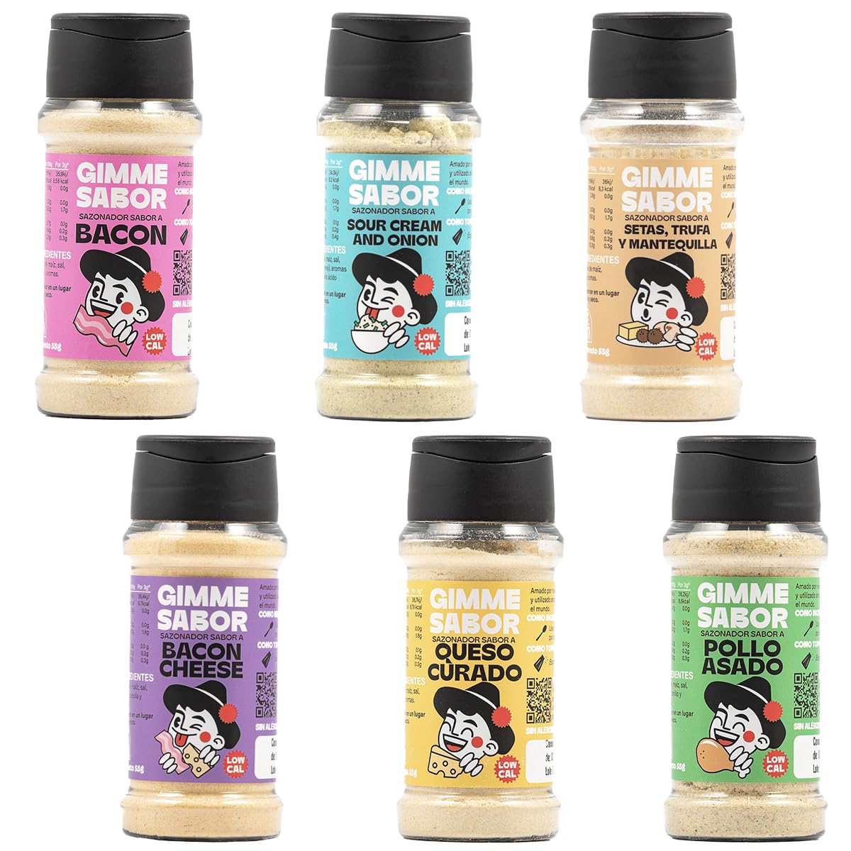 Gimme Sabor Pack 6 Sazonadores Veganos 6x55 g Mezcla de Especias Sin Gluten Sin Lácteos