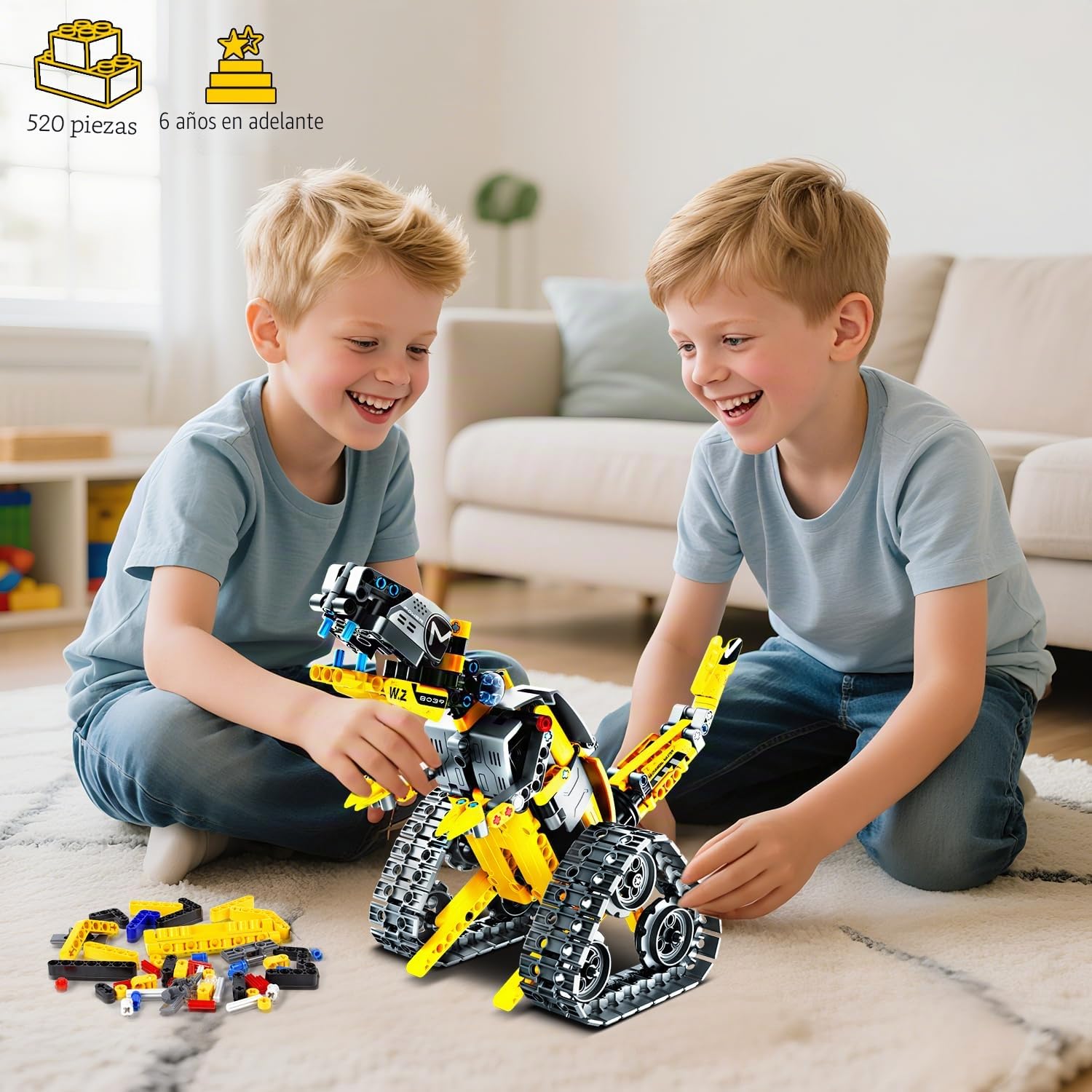 Plaxsoon - Robot de control remoto 5 en 1, juguete de construcción mecánica, 520 unidades con aplicación, modelo robot tanque coche dinosaurio, RC recargable, regalo cumpleaños niños 6-12 años