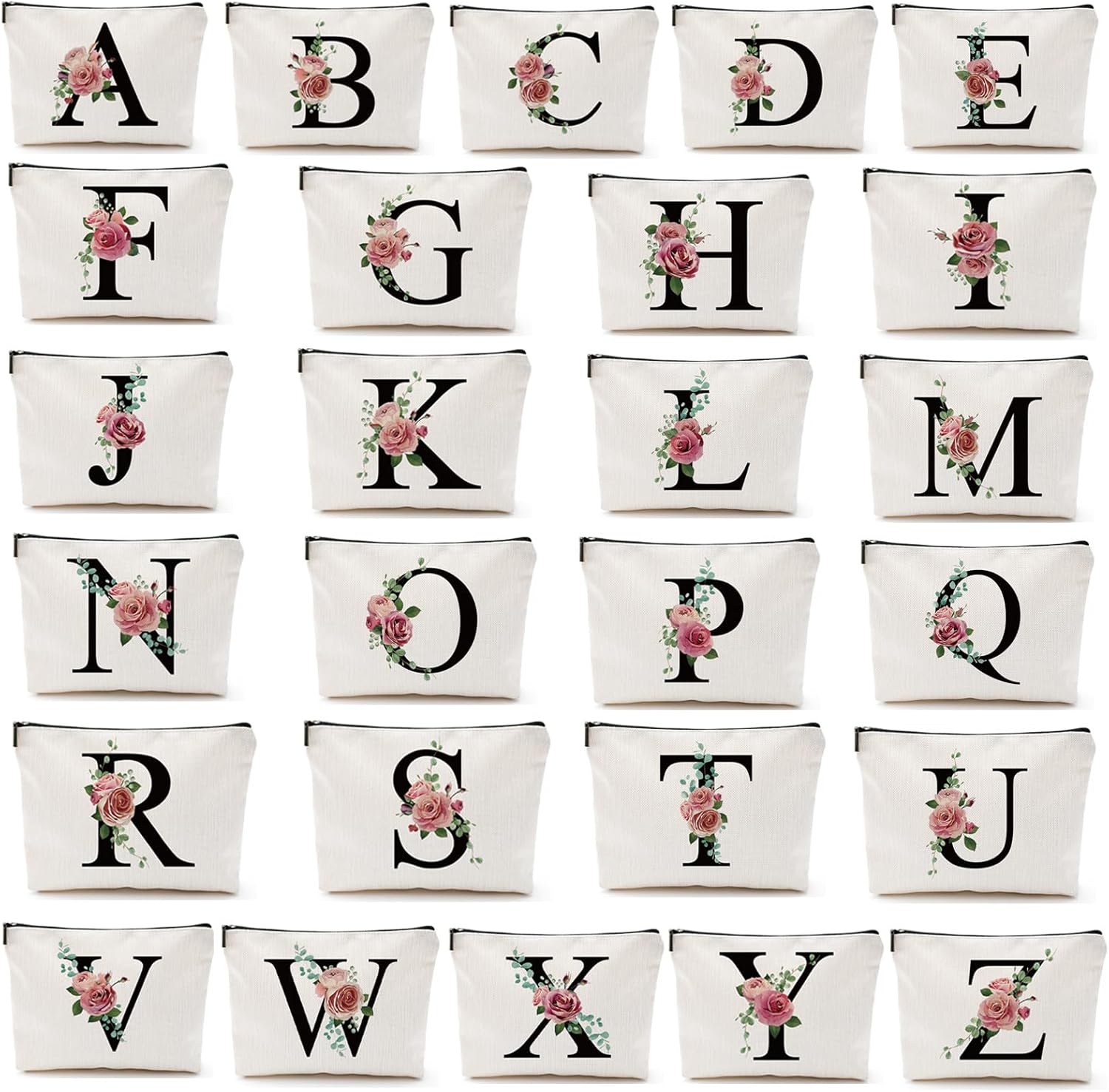 Initial A-Z Personalized Letter Makeup Bag, Monogrammed Bridesmaid Gifts/Presents Cosmetic Bag, Portable Stationery Storage Organizer Pouch, Friendship Love Travel Makeup Bags - Image 6