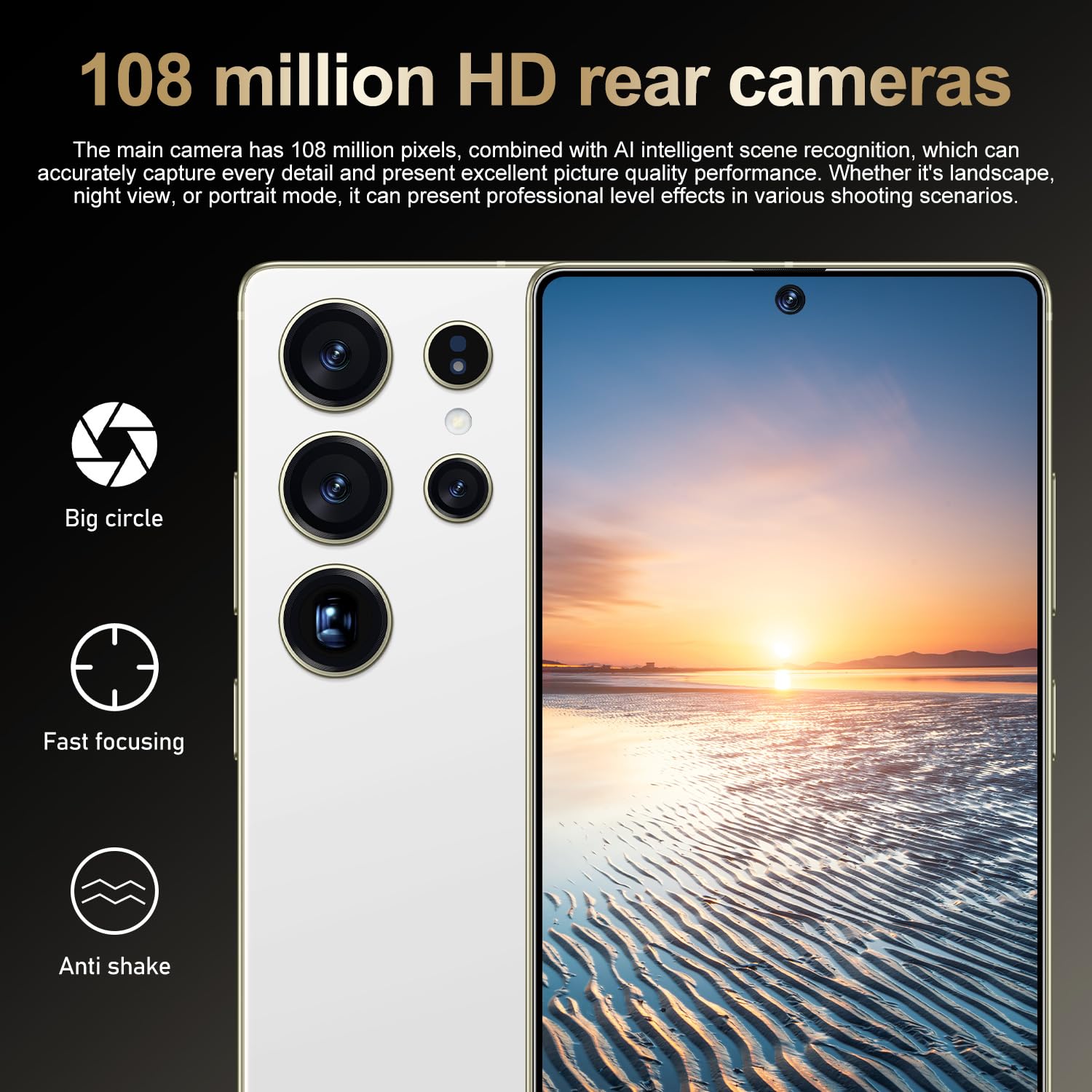 Smartphone S25 Ultra Pro 5G – 16 GB di RAM 1 TB di ROM | 7,3" HD AMOLED 144Hz | 108 MP principale 72 MP ultra-grandangolare | Snapdragon 8 Gen 3 | 8000 mAh | Android 14 | Sbloccato,Desert Gold-1TB