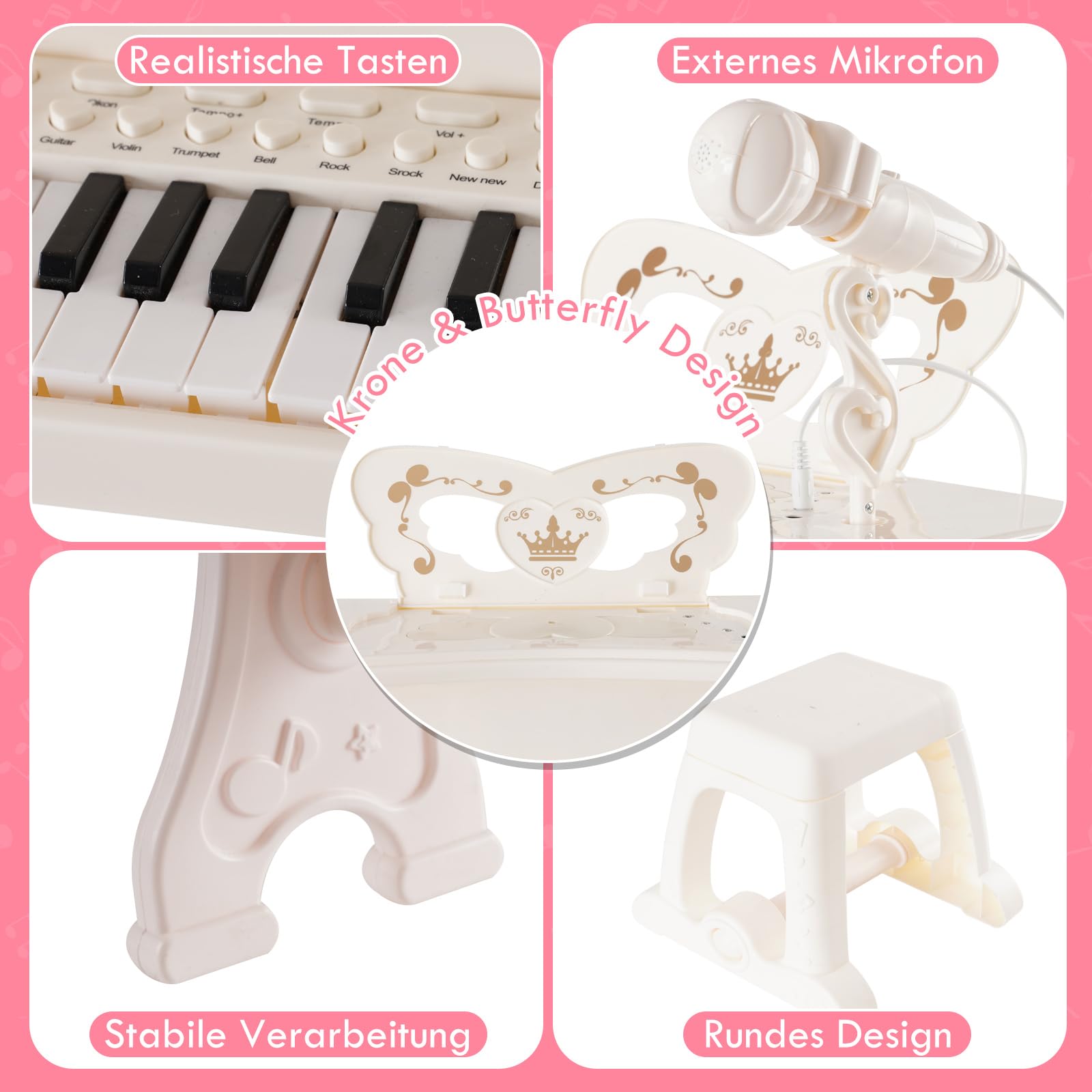 Teclado Electrónico Piano 37 Teclas, Teclado de Piano Portátil para niños, Piano Infantil Teclado Musical con Micrófono, Organo Electronico Niños Educativa Regalo Piano para Niños 3 4 5 6 7 Años