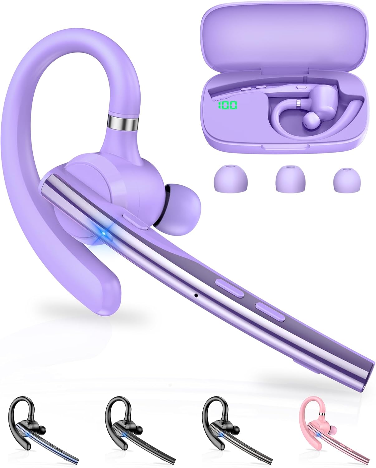 New Bee Bluetooth Headset V5.1 72H Talk Dual Mic with Mute Button for Business, Wireless Hand-Free Bluetooth Earpiece with 500mAh Charging Case for Cell Phone Calls Trucker Driver