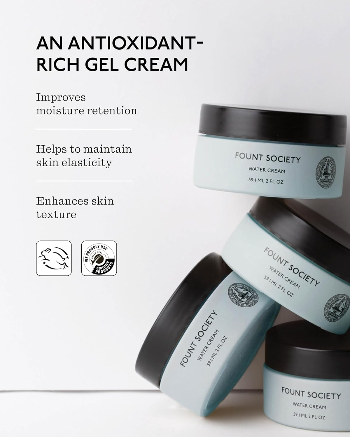 Water Cream Moisturizer - 2 fl oz Gel Cream for Hydrated Skin - Antioxidant-Rich Day Cream with Peptides & Squalane - Vegan & Cruelty-Free - No Parabens or Synthetic Fragrances