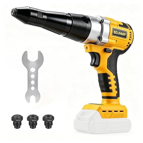 Cordless Rivet Gun Compatible with Dewalt 20V Max Battery, Tool Only | Brushless Rivet Tool with 3 Heads for 1/8" 5/32" 3/16" Rivets, Built-in LED, Automatic Riveter for Metal Plastic Leather