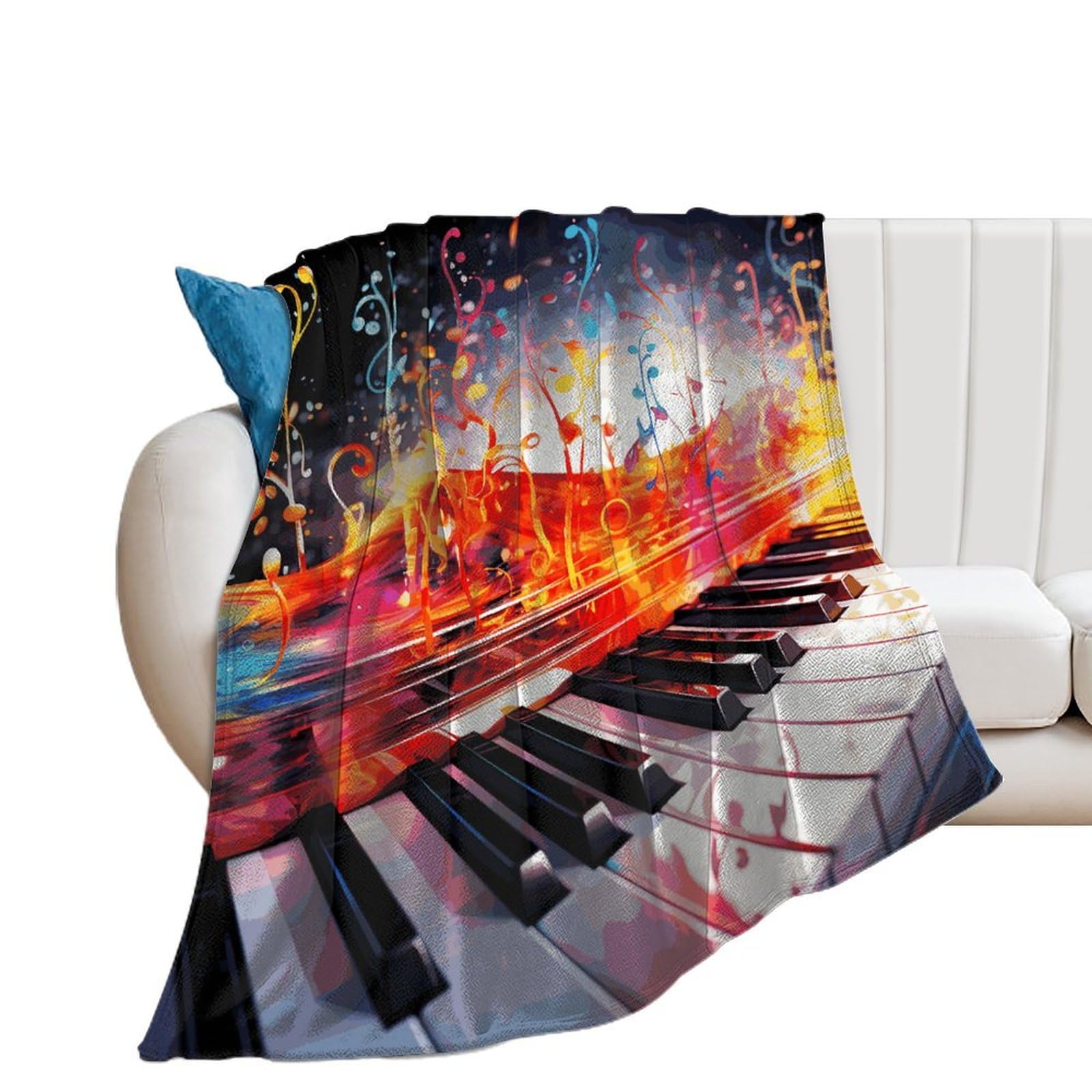 Couverture en microfibre piano et notes de musique pour lit et canapé