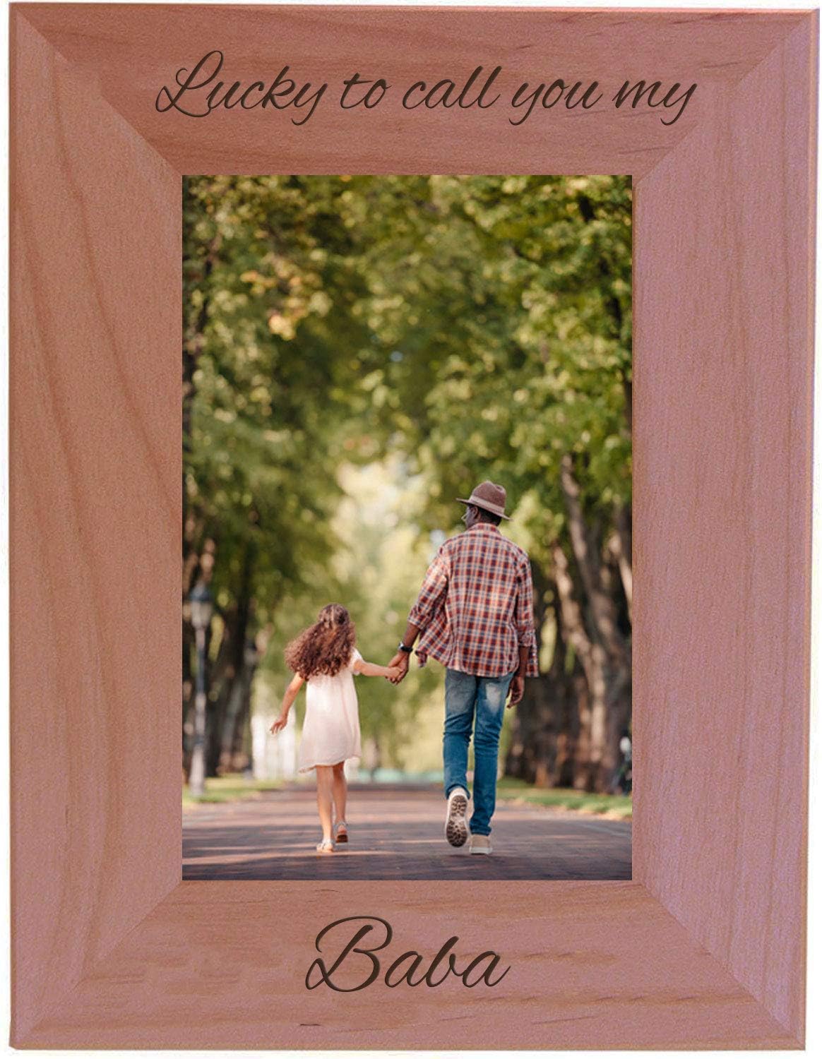 CustomGiftsNow Lucky to Call You My Baba Engraved Natural Alder Wood Hanging/Tabletop Picture Memory Family Memorial Photo Frame