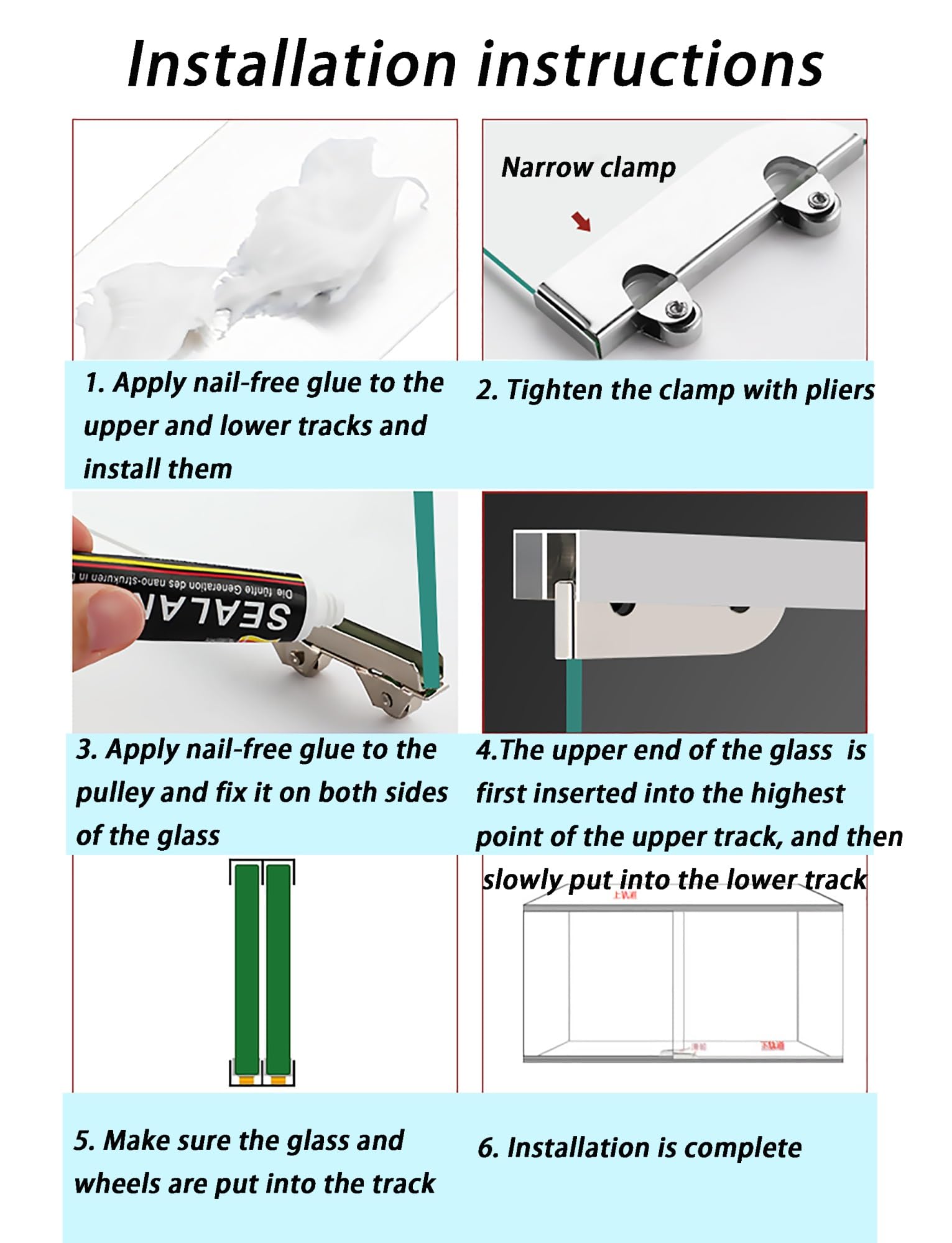 Rail Coulissant pour vitrine - Rails en Aluminium à Double Canal pour Portes en Acrylique/Verre de 5 à 8 mm, Guide à rainures de Montagne avec Galets Anti-Saut (39,4 po/1 000 mm)