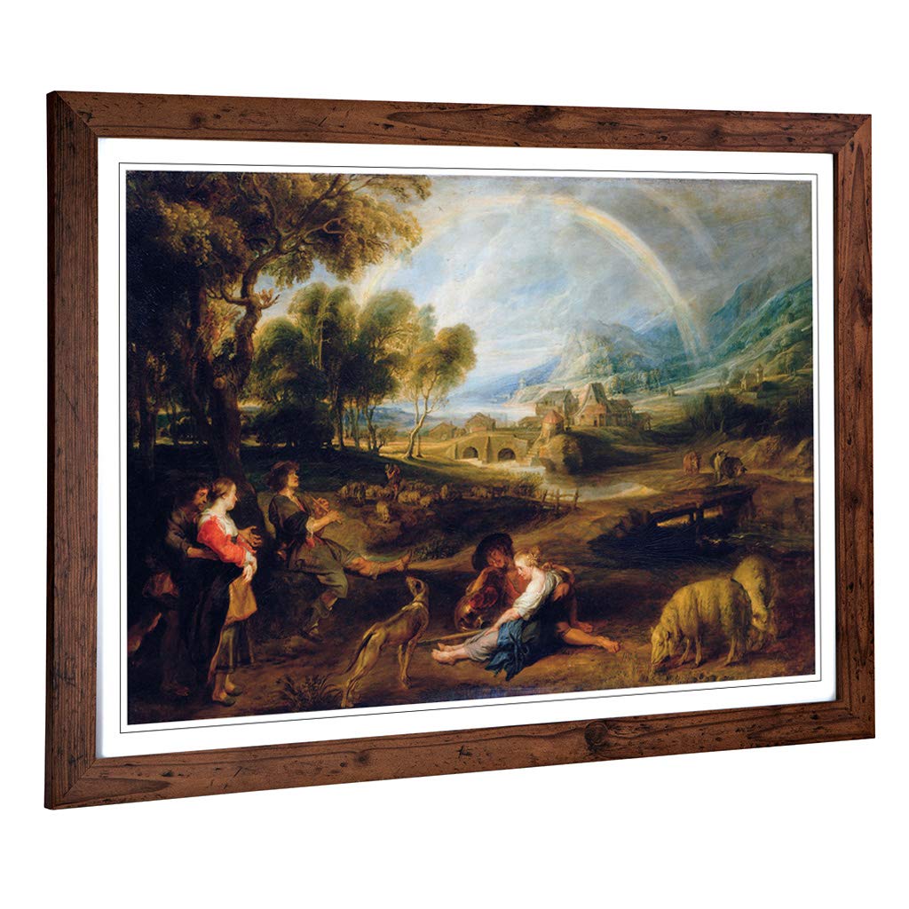 Big Box Art Framed Print of Peter Paul Rubens Landscape with a Rainbow Design | Wall Art Picture | Home Decor for Kitchen, Living Room, Bedroom, Hallway, Walnut, A2 / 24.5x18 Inch / 62x45cm