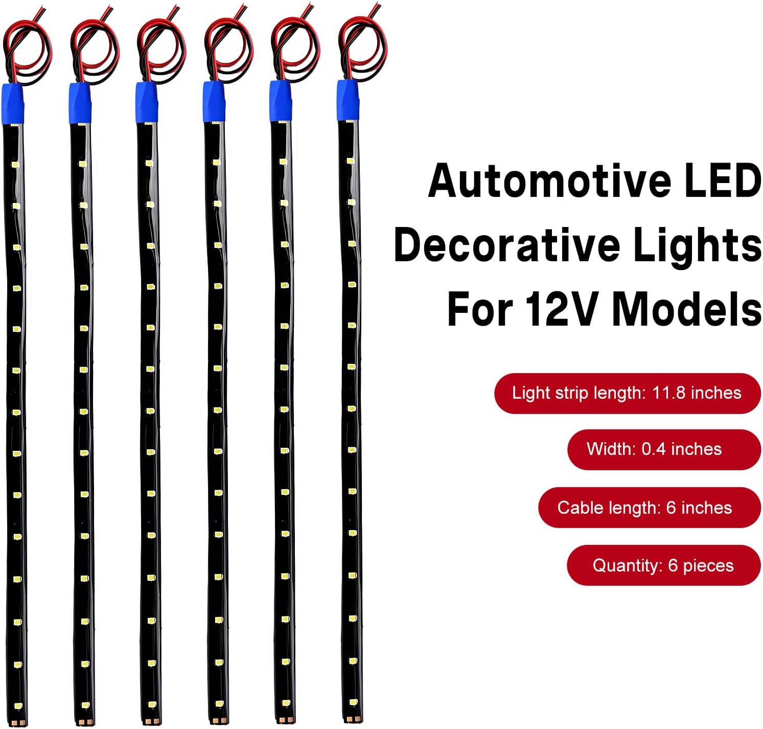6 PCS 15 LED Strip Underbody Light, 12" 12V Super Bright Underbody Light Strip with 10" Wire, Waterproof Flexible LED Interior Exterior Decoration Lamp for Car Motorcycle Truck (Ice Blue)