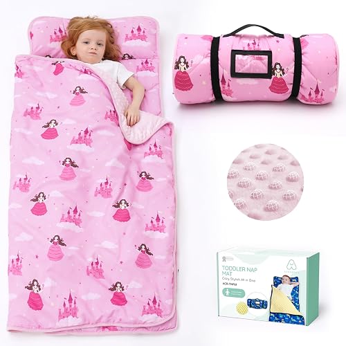 ACRABROS Toddler Nap Mat with Pillow and Blanket, Extra Large Rolled Napping Mats,Slumber Bags for Boys Girls,Kids Sleeping Bag for Daycare, Preschool Travel Camping