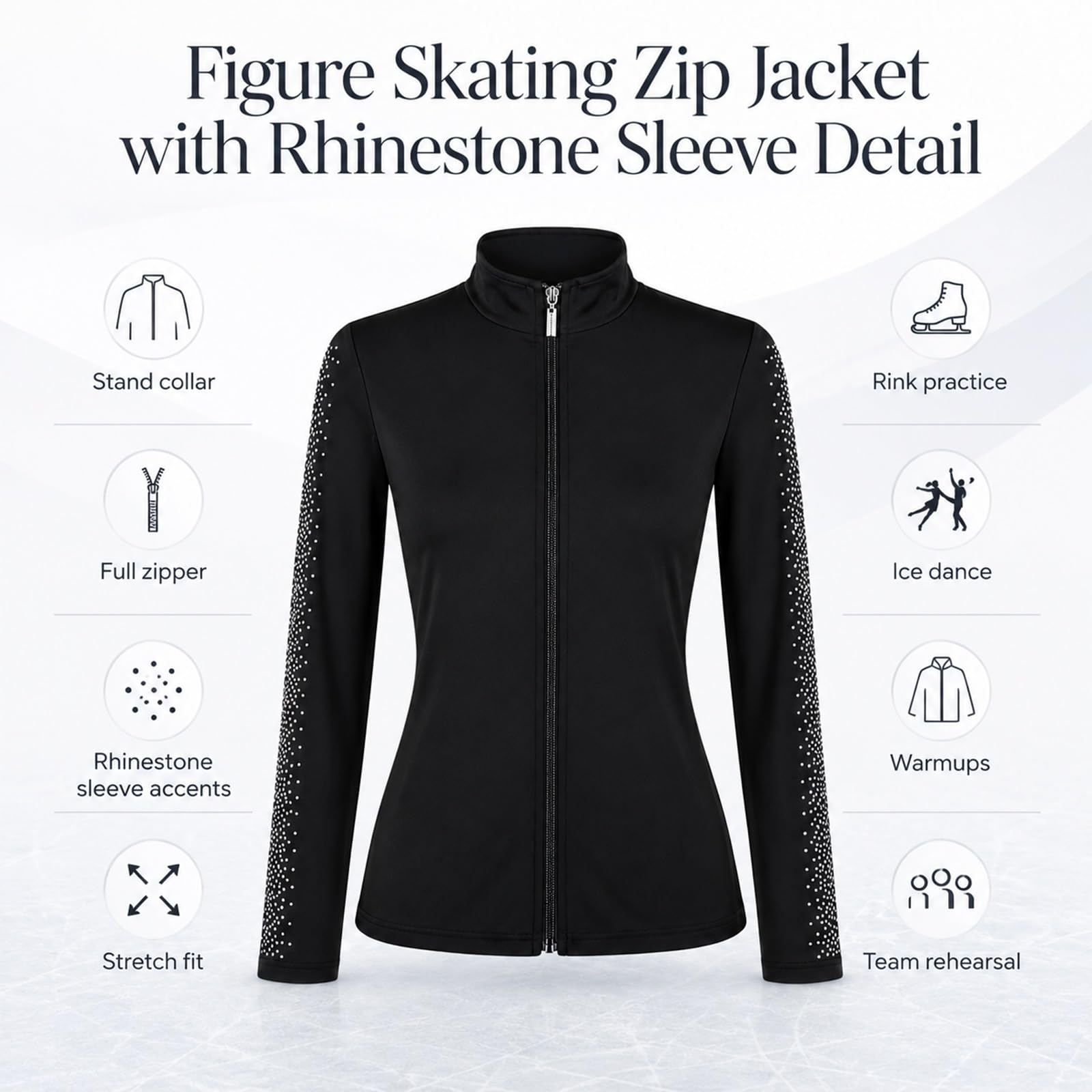 Veste d'échauffement de patinage artistique avec manches en strass