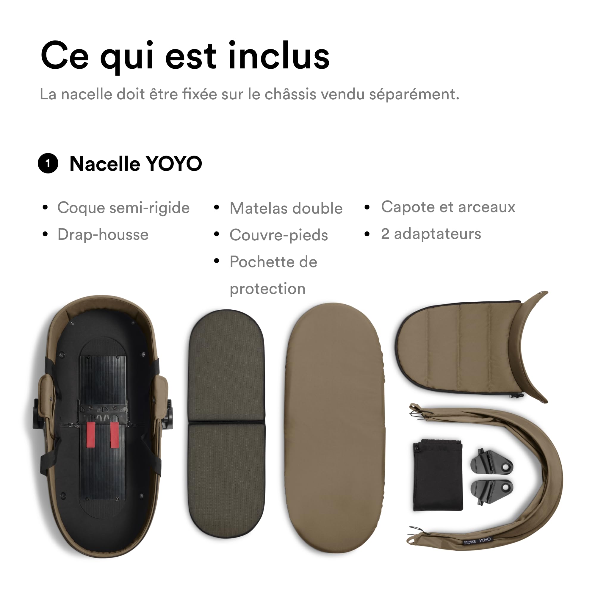 Stokke YOYO Newborn Shell, Toffee - Jusqu’à 6 Mois ou 9 kg - Inclus: Coque Semi-Dure, Double Matelas, Couvre-Pieds - Cadre YOYO nécessaire (Vendu séparément)