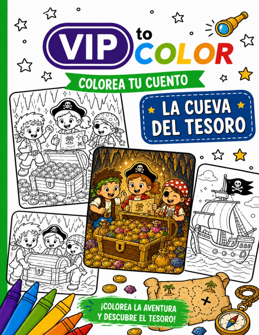 La Cueva del Tesoro: Cuento para colorear