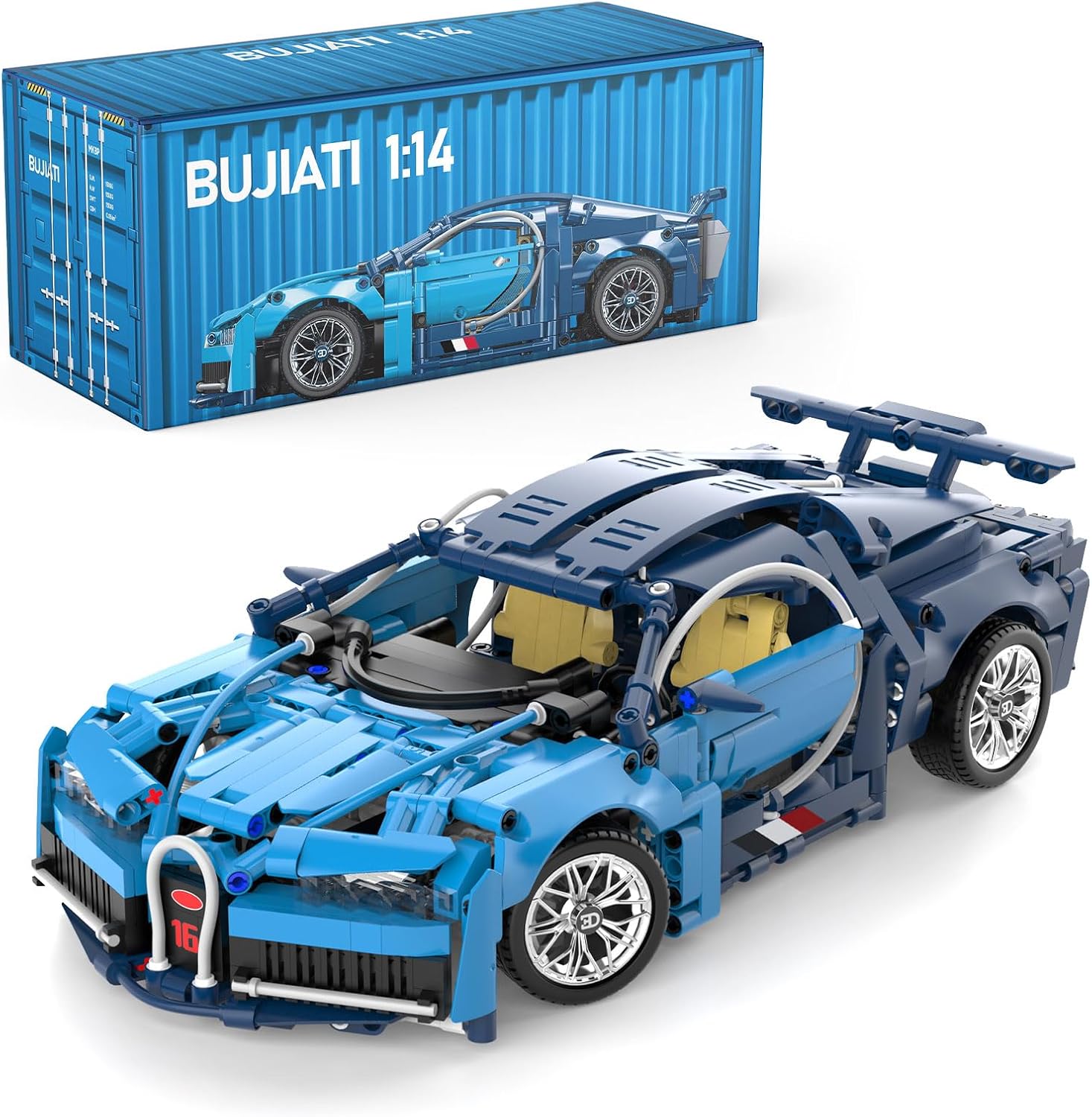PIKARO Sports Car Building Blocks Set for Boys & Adults, 1:14 MOC Collectible Toy Blue Race Car Model Kit, Birthday Gift for Kids Teens Ages 8-14 (1144pcs)