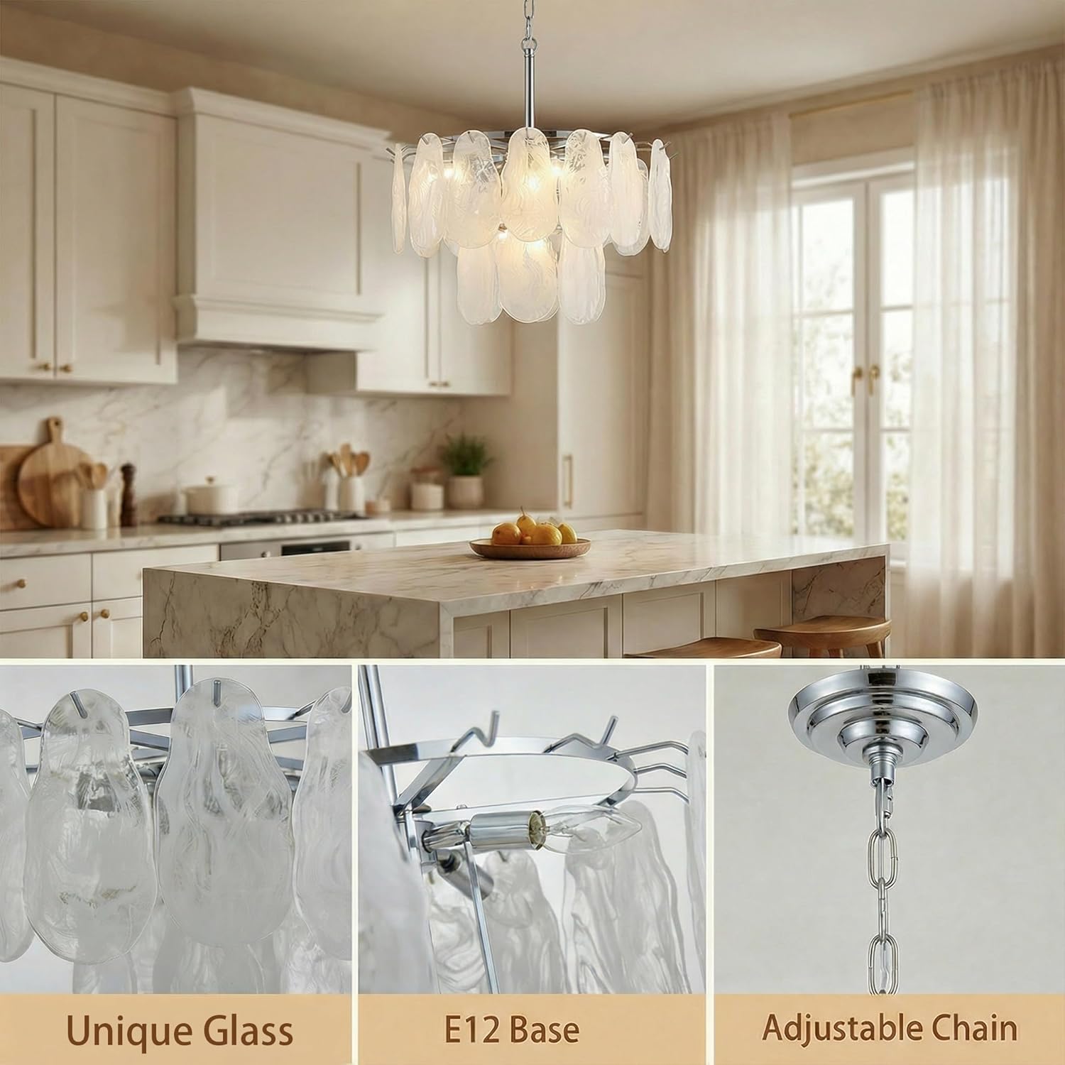 Modern Chandeliers 5 Lights 2-Layer Luxury Cloud Clear Glass Light Fixture Chrome Round Ceiling Hanging Light Fixture for Dining Room Kitchen Island Living Room Entryway Bar