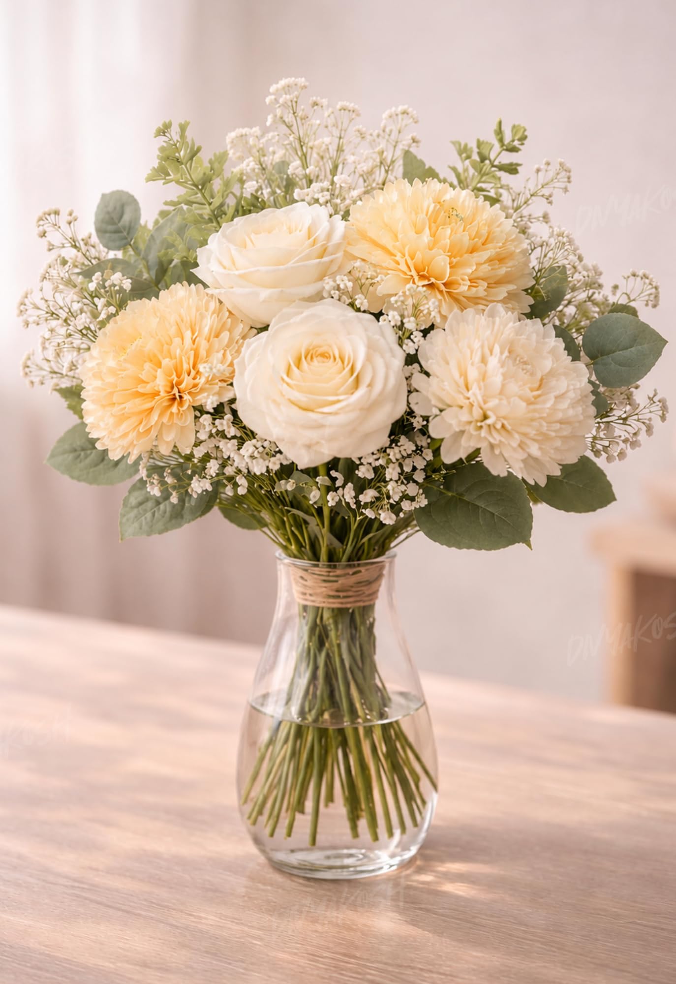 Divyakosh Artificial Flowers for Home Decoration- Flora for Decor| Artificial Flowers for Vase (VASE NOT Included) Home Decor Items, Artificial Peach Dahlia & Rose Flowers Bunch for Vase