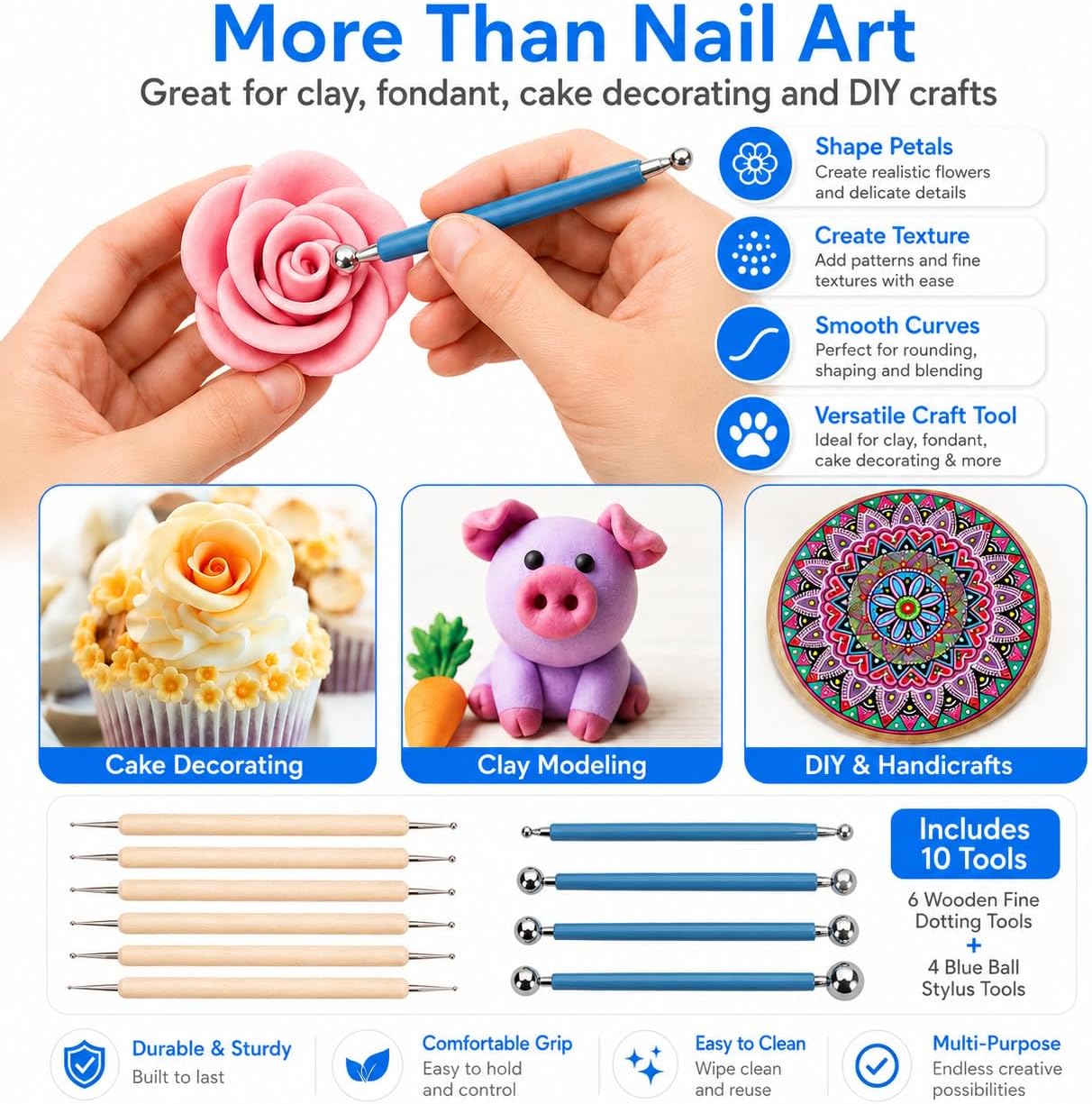 ABenkle 10Pcs Dotting Tools Ball Styluses for Rock Painting, Pottery Clay Modeling Embossing Art Mandala