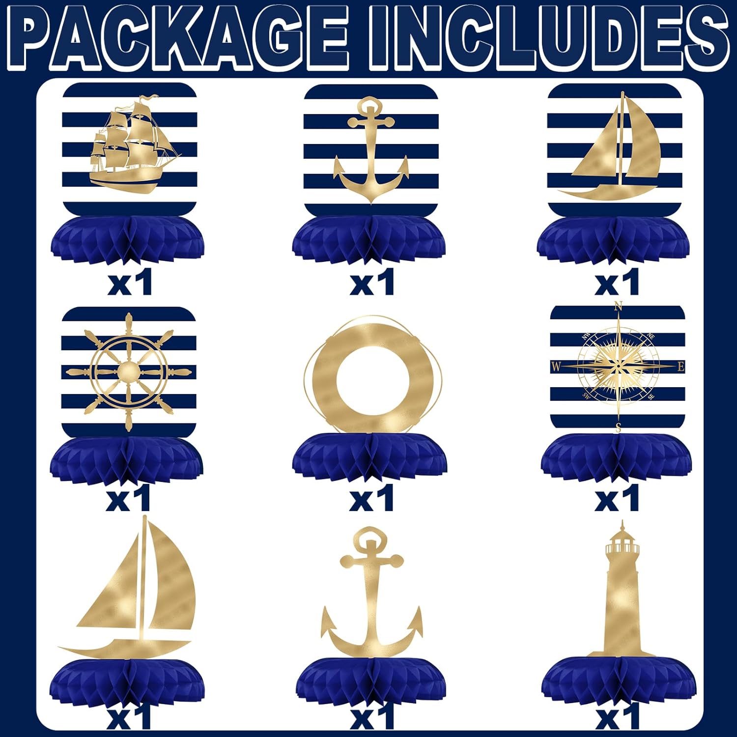 Nautical Party Decorations - Nautical Honeycomb Centerpieces for Kids'Nautical Birthday and Baby Shower Table Decor