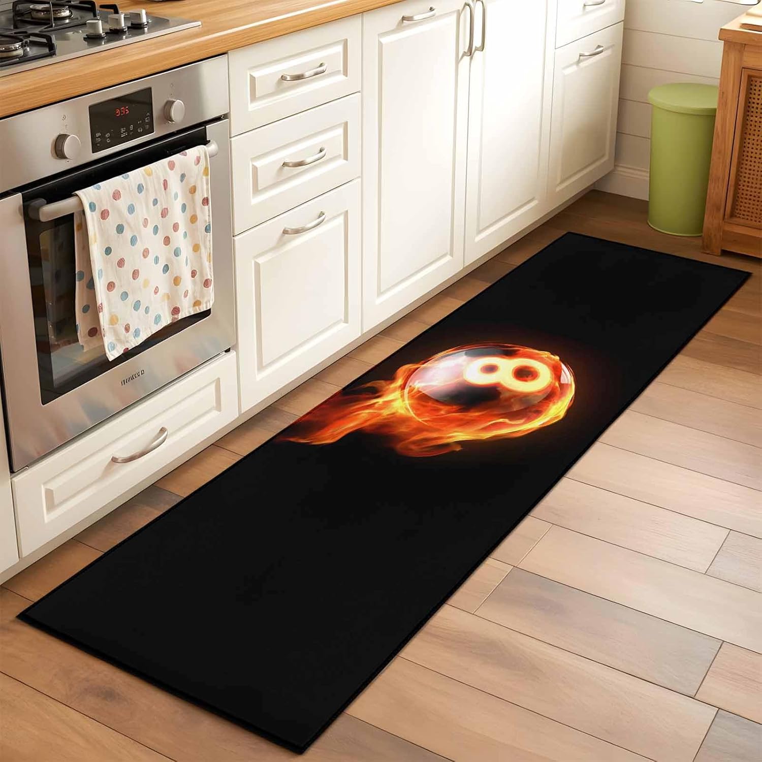 Flame Billiards Runner Rugs 2x6 ft Sports Black Background Abstract Art Washable Hallway Rugs Non-Slip Floor Mats Absorbent Carpet Bedside Runners for Bedroom Kitchen Bathroom Laundry Room
