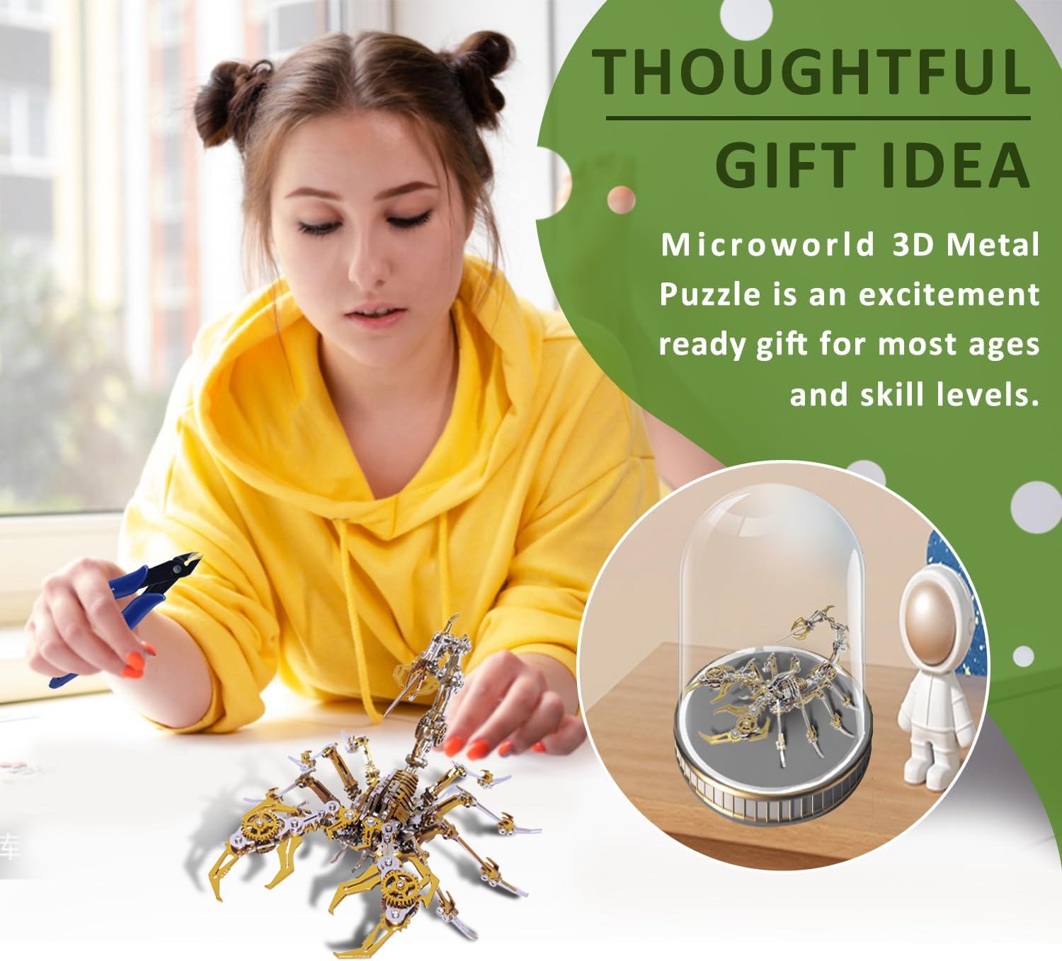 Microworld 3D Metal Model Kits, Golden Scorpion 3D Metal Puzzles, Steel Warcraft Collection 3D Puzzles for Adults, DIY Animal Brain Teasers Home Decor