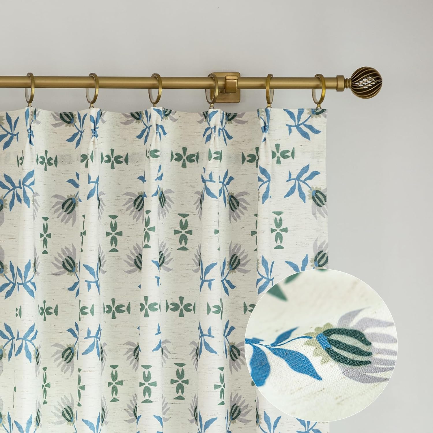 Luxury Light Filtering Floral Curtains: Linen Curtains for Living Room Bedroom Dining Room - 95 Inches Pinch Pleated Drapes Farmhouse Window Curtains with Hooks and Rings - 2 Panels Set, 40" W x 95" L