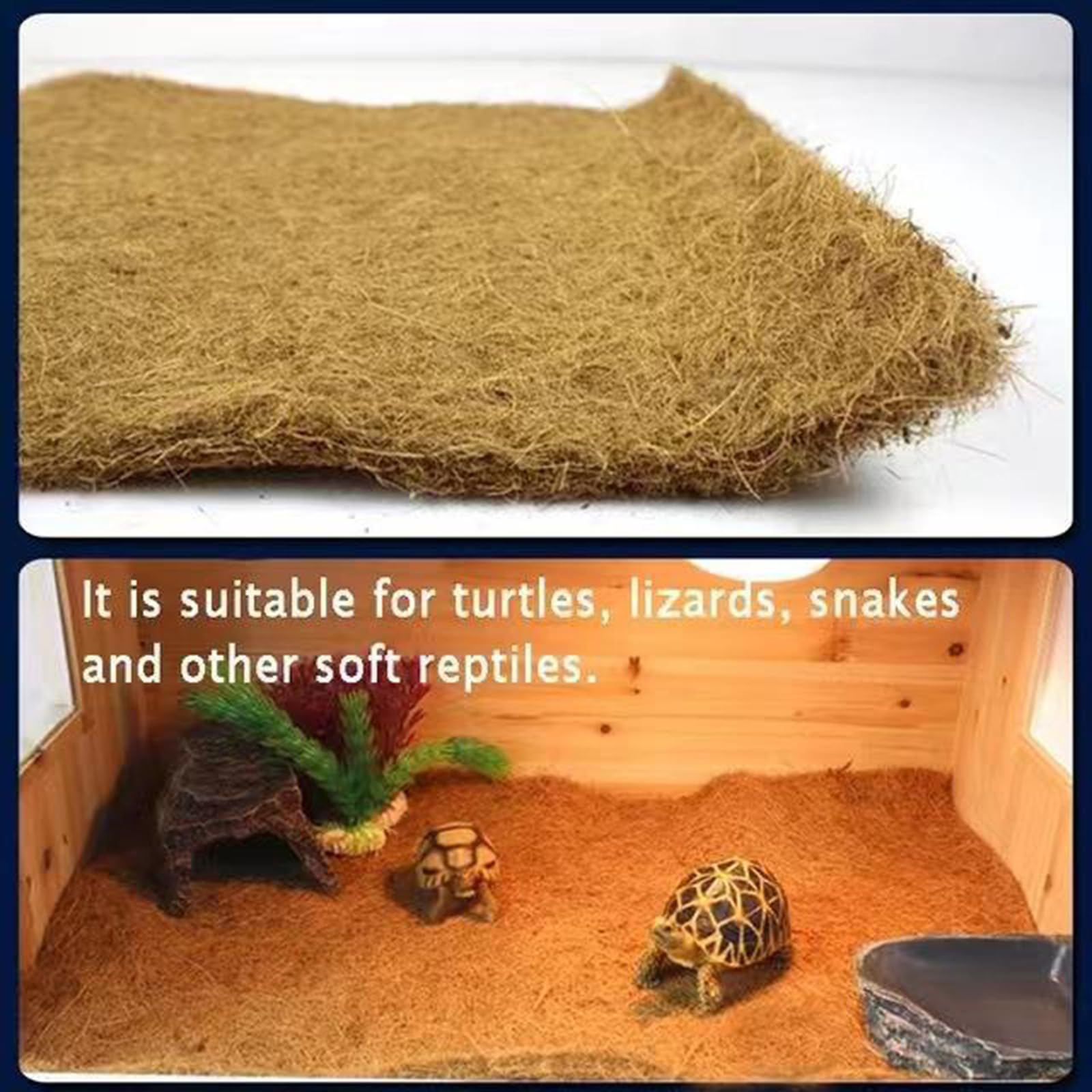 Tappeto per rettili Materasso in fibra di cocco naturale Tortoises Mat Pet Terrarium Liners Pad Biancheria da letto marrone per lucertole, Serpente Carri armati Lungo Marrone Barbuto-drago Fibra di