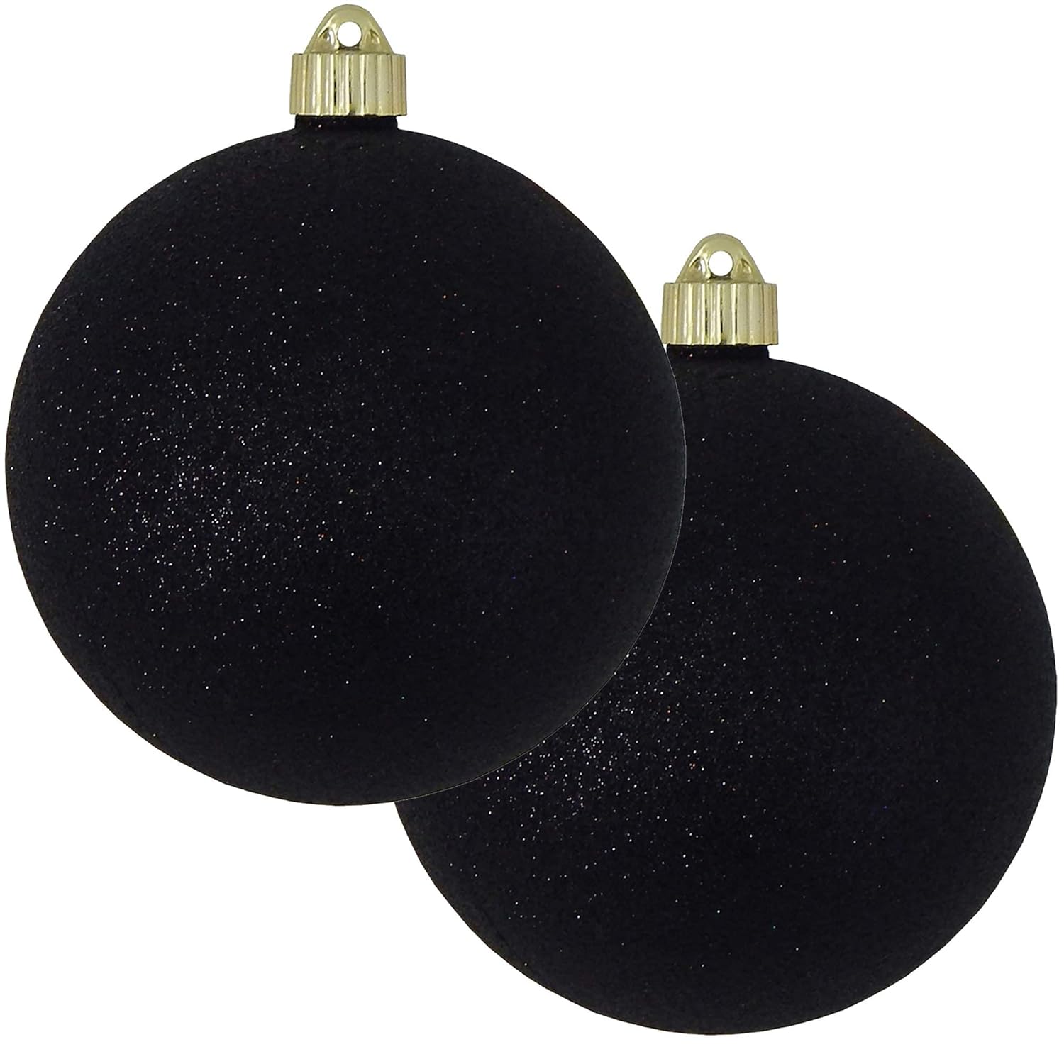 Black Glitter 6" Shatterproof Plastic Christmas Ornaments Set