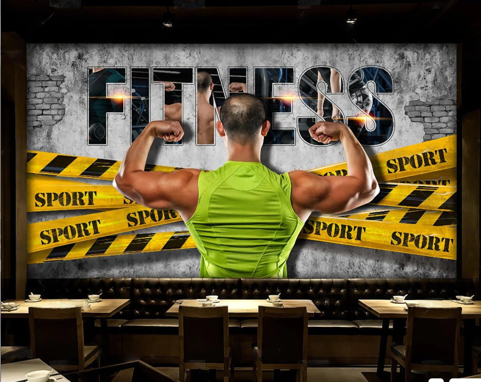 rskjdghshd Wallpaper Retro Cement Wall Gym Sports Image Shopping Mall Western Restaurant Background Wall Mural Afternoon Tea Coffee Shop Wallpaper,3D,250x175cm