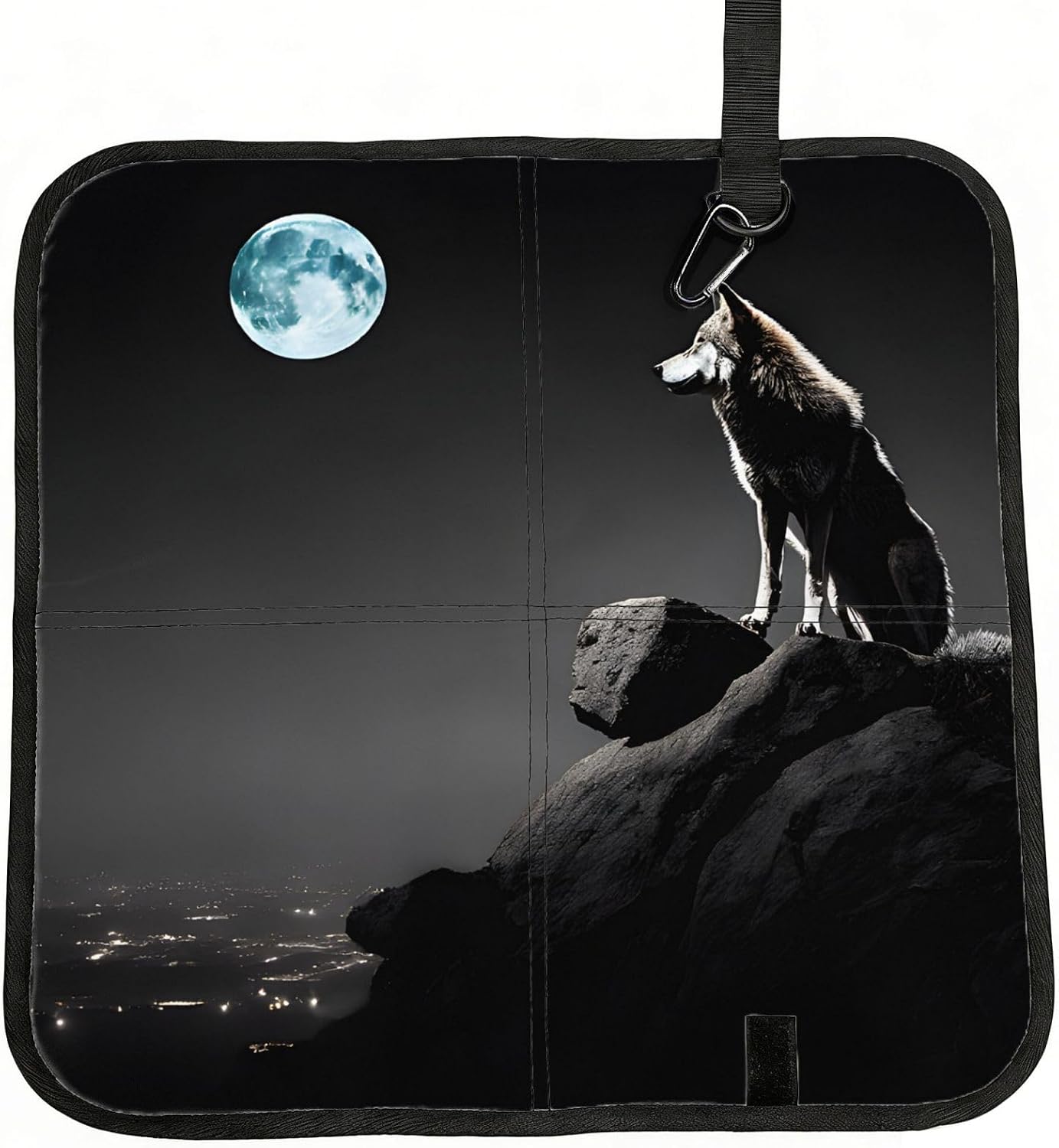 (Wolf Night Moon) Sitting Pad Foldable Seat Cushion Lightweight Camping Seat Mat with Hook for Outdoor Hiking Picnic Camping