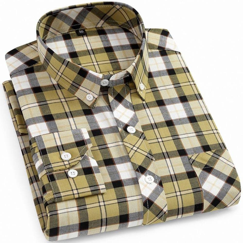 Camicia In Cotone A Maniche Lunghe Da Uomo,Camicia Casual Da Uomo A Maniche Lunghe, Camicia Casual Da Uomo A Maniche Lunghe In Cotone A Quadri, Colletto Alla Coreana, Camicia Casual Da Uomo, Camicia