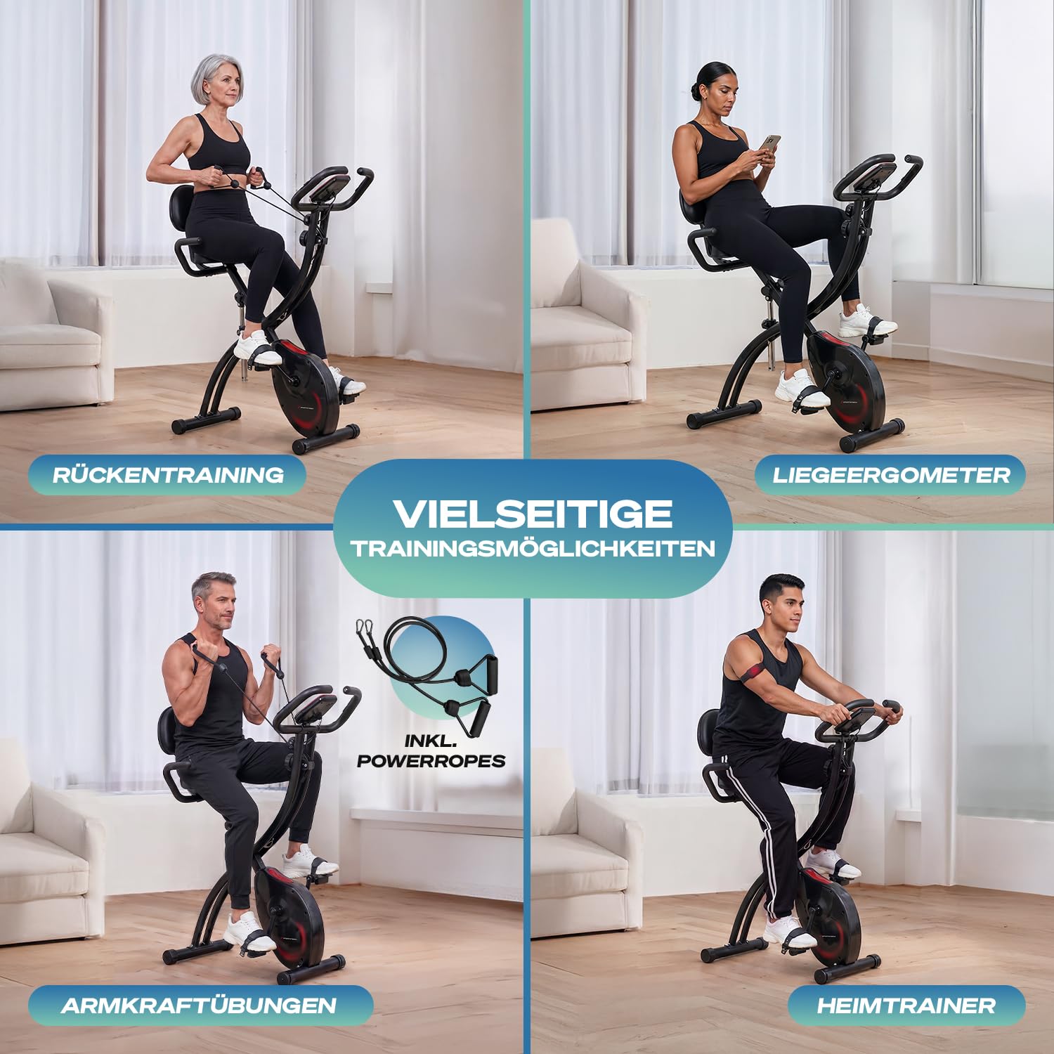 Sportstech Heimtrainer fahrrad Klappbar 3in1, [CurvedX] tiefer Einstieg, bis 150 KG, Ergometer, Hometrainer fahrrad, Ergometer Heimtrainer Senioren, Fitnessbikes, fitnessgeräte für zuhause, X150