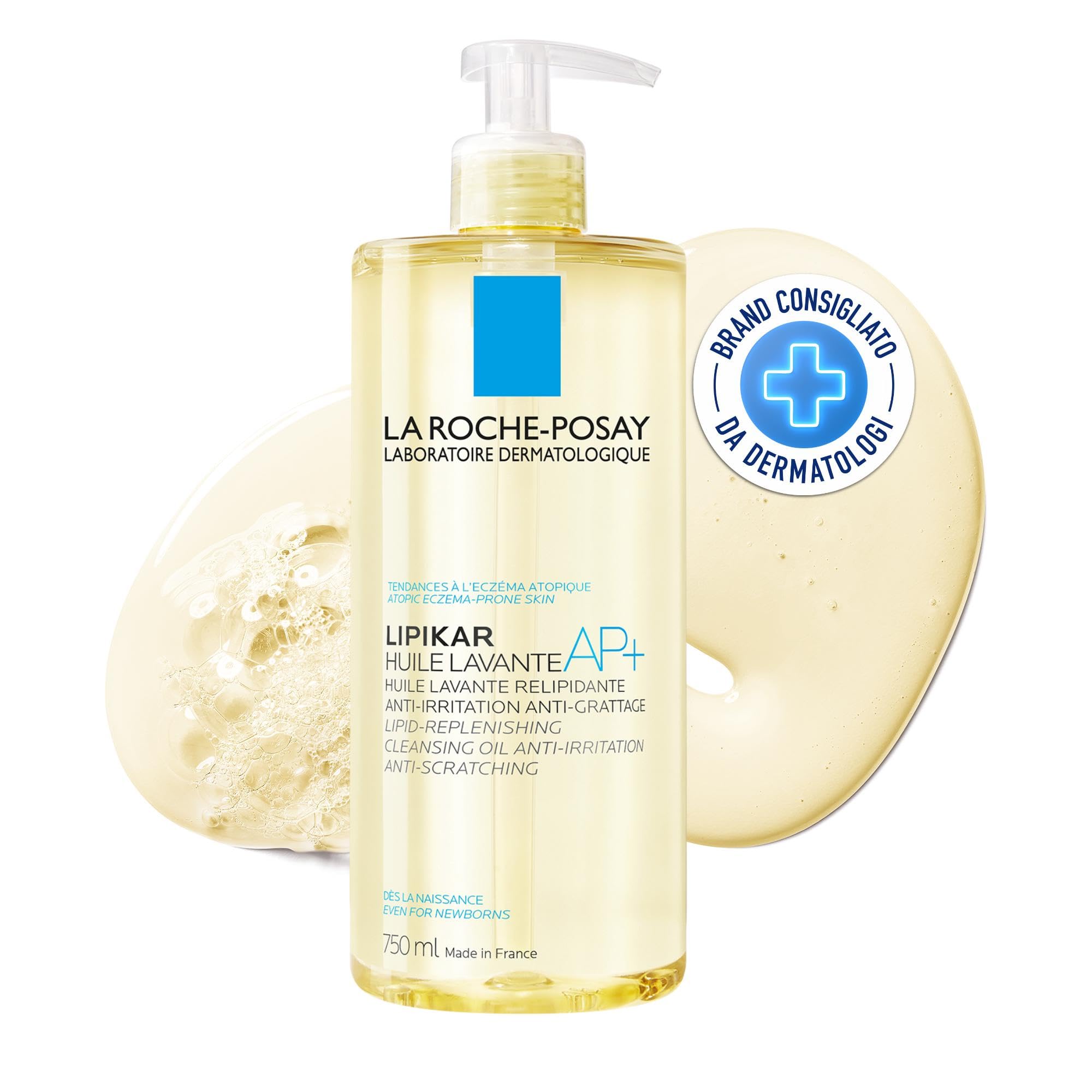 La Roche-Posay Lipikar Olio Detergente, Per Pelli Sensibili, Azione Anti-Arrossamento, Ultra-Idratazione, Formula con Aqua Posae Filiformis, Burro di Karité, Niacinamide, AP+, 750 ml