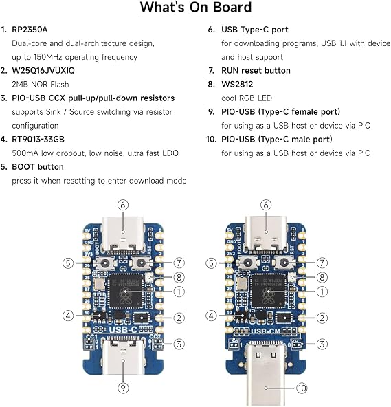 KLAYERS RP2350-USB-C Dev Board Dual-Core ARM/RISC-V 150MHz