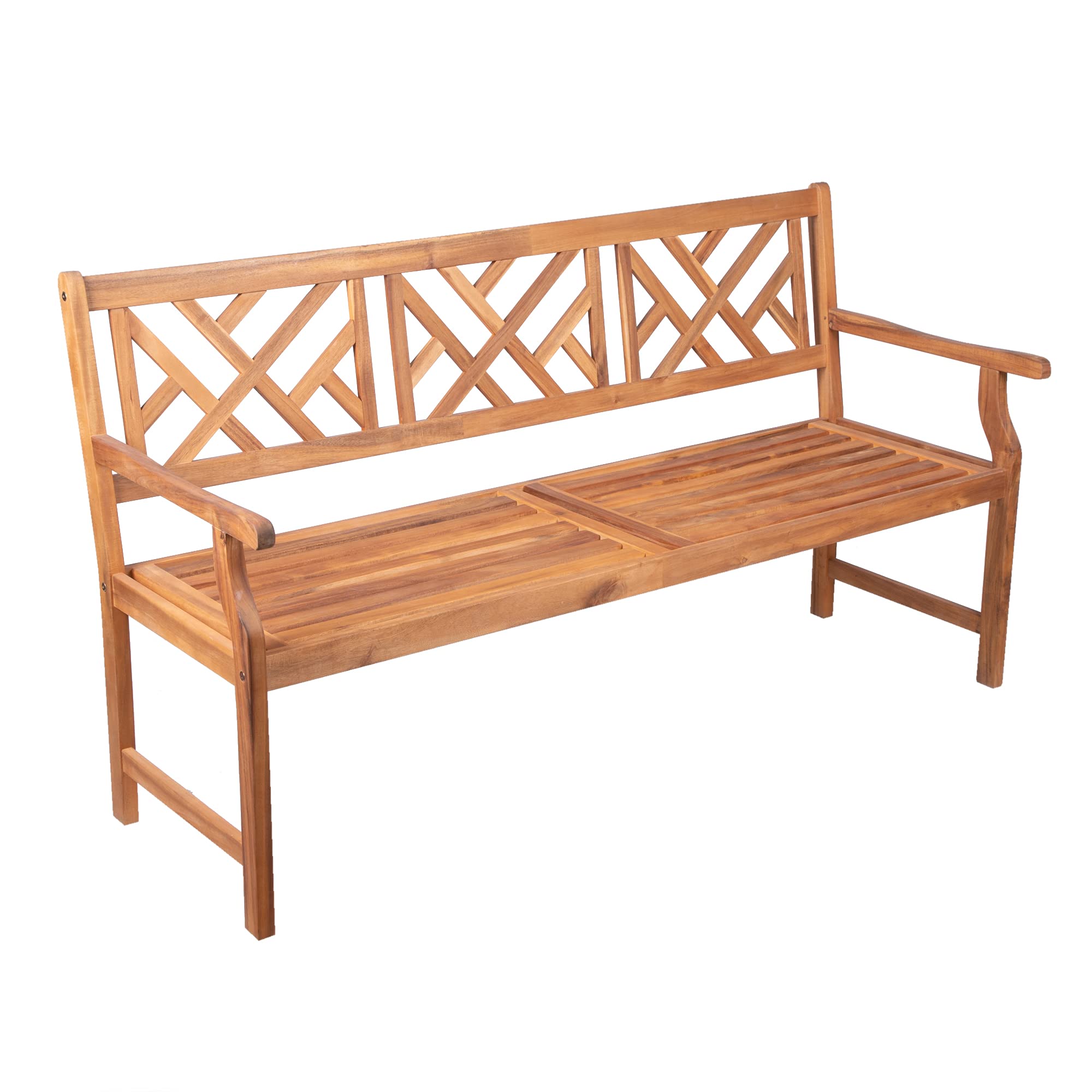 Alfresia Wooden Garden Bench – 3-Seater Acacia Hardwood Bench, Outdoor Seat for 3 People, Water-Resistant, Sleek Slatted Design Seat, Traditional Style, Durable