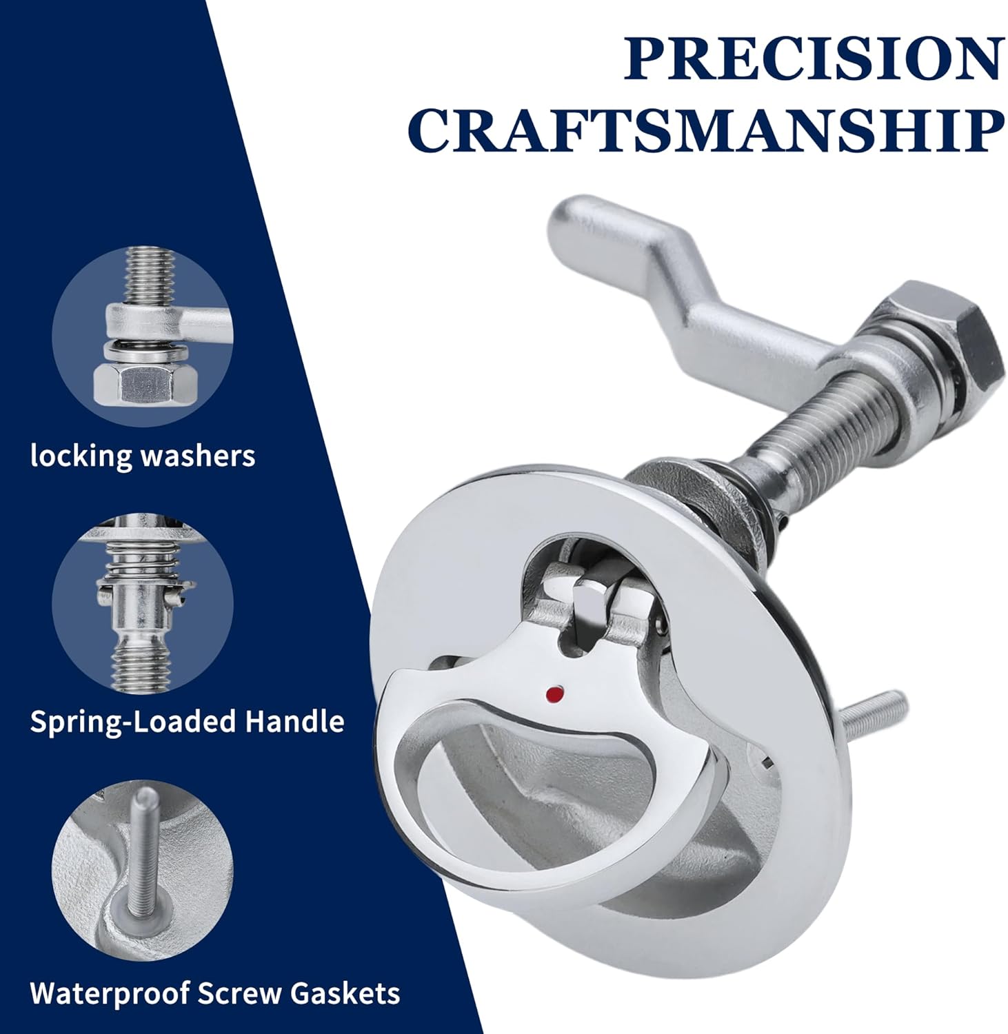 SHENGHUISS Boat Cam Latch,Flush Pull Handle,316 Stainless Steel Boat Hatch Latch with Back Plate for Yachts, Ships,RVs